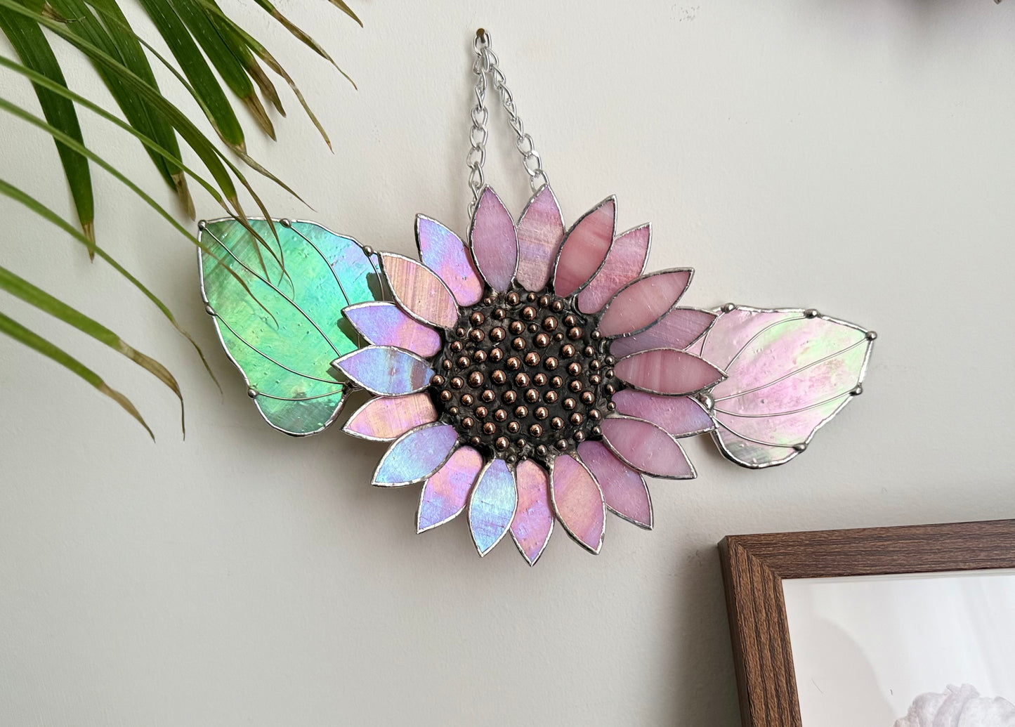 Sunflower Delicate Pink, Stained Glass Suncatcher, Wall Art Decor ready