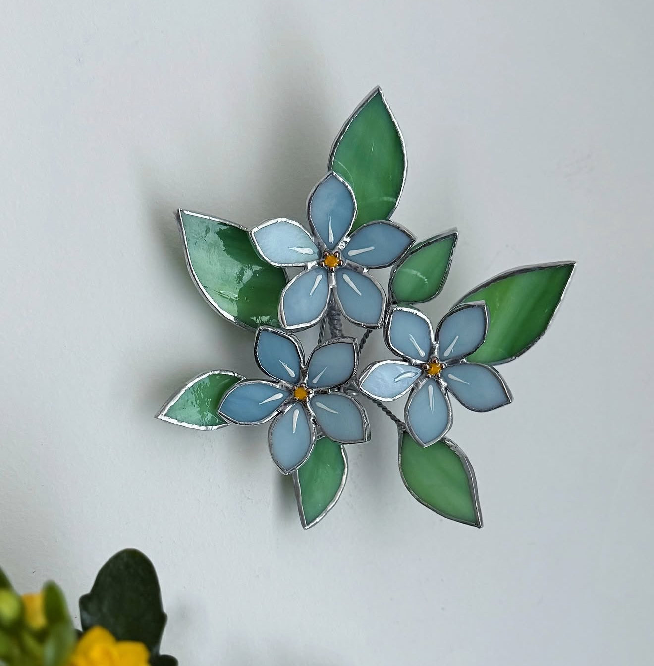 .Forget me Not Flower Bouquet Stained Glass Wall Decor, Glass Suncatcher Wall Decor ready