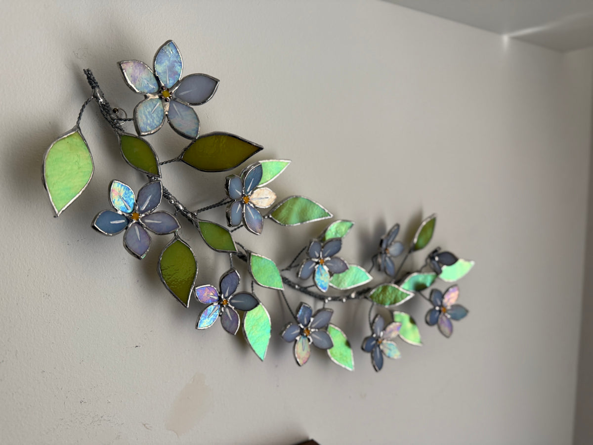 Forget Me Not Branch Stained Glass Wall Decor, Glass Suncatcher Wall Decor