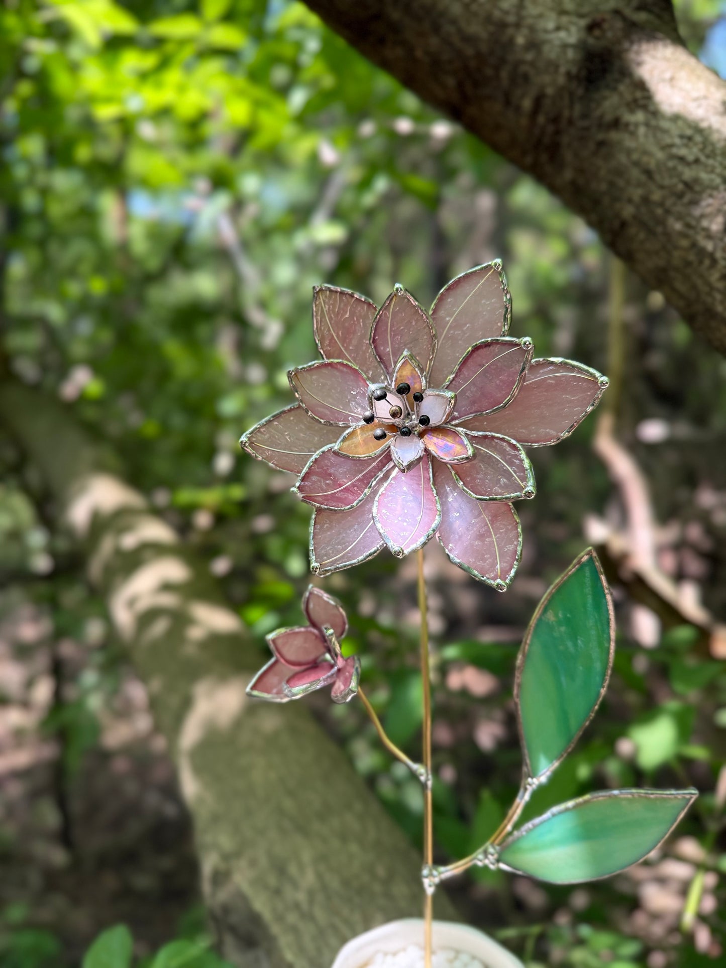 " . Baby Pink Lily translucent ribbed" Stained glass tropical flower 3D, Sun catcher, Table plant, Garden stake, wedding decor, Christmas gift
