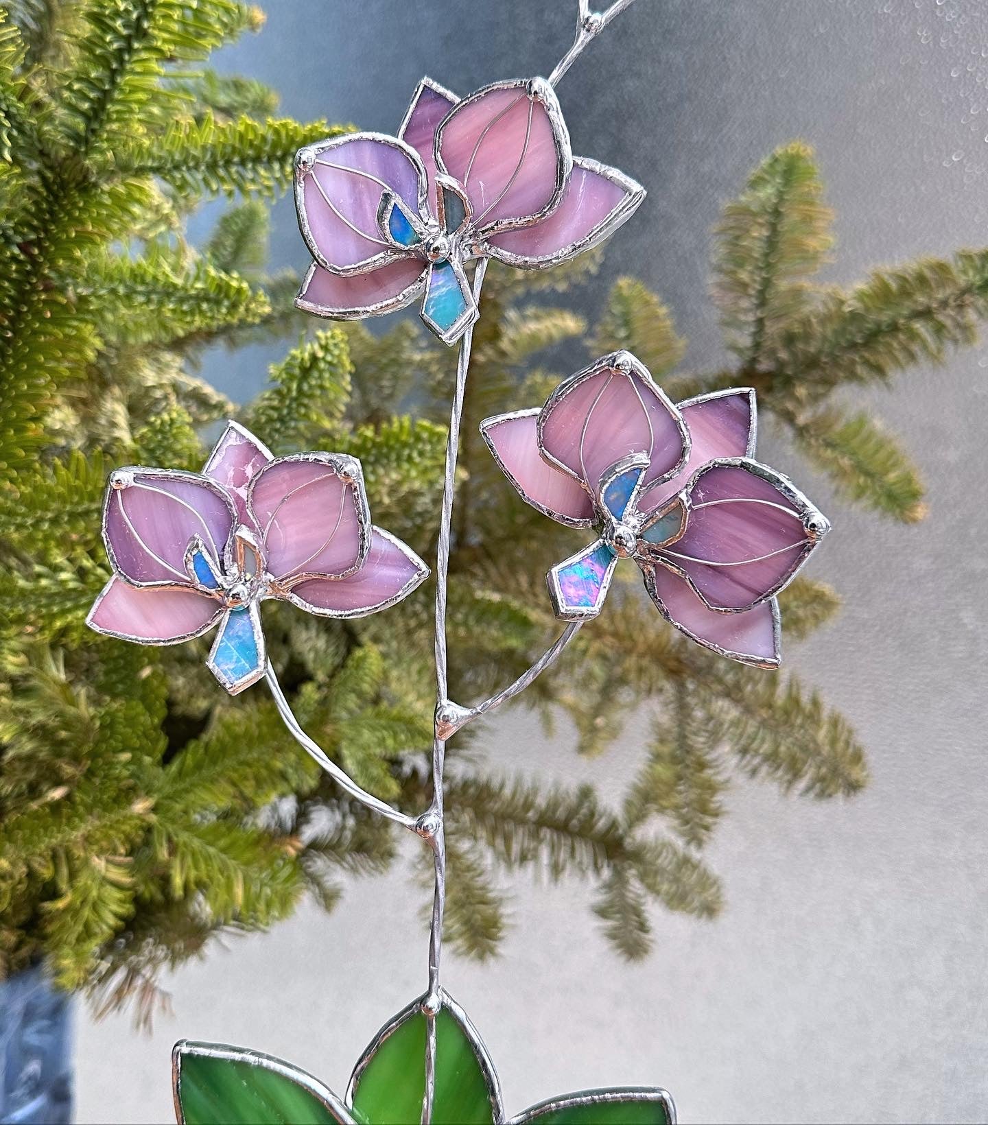 ".Orchid Dusty Rose”, Stained glass flower Suncatcher flower 3D, plant, Wedding Christmas Gift , Outdoor decor