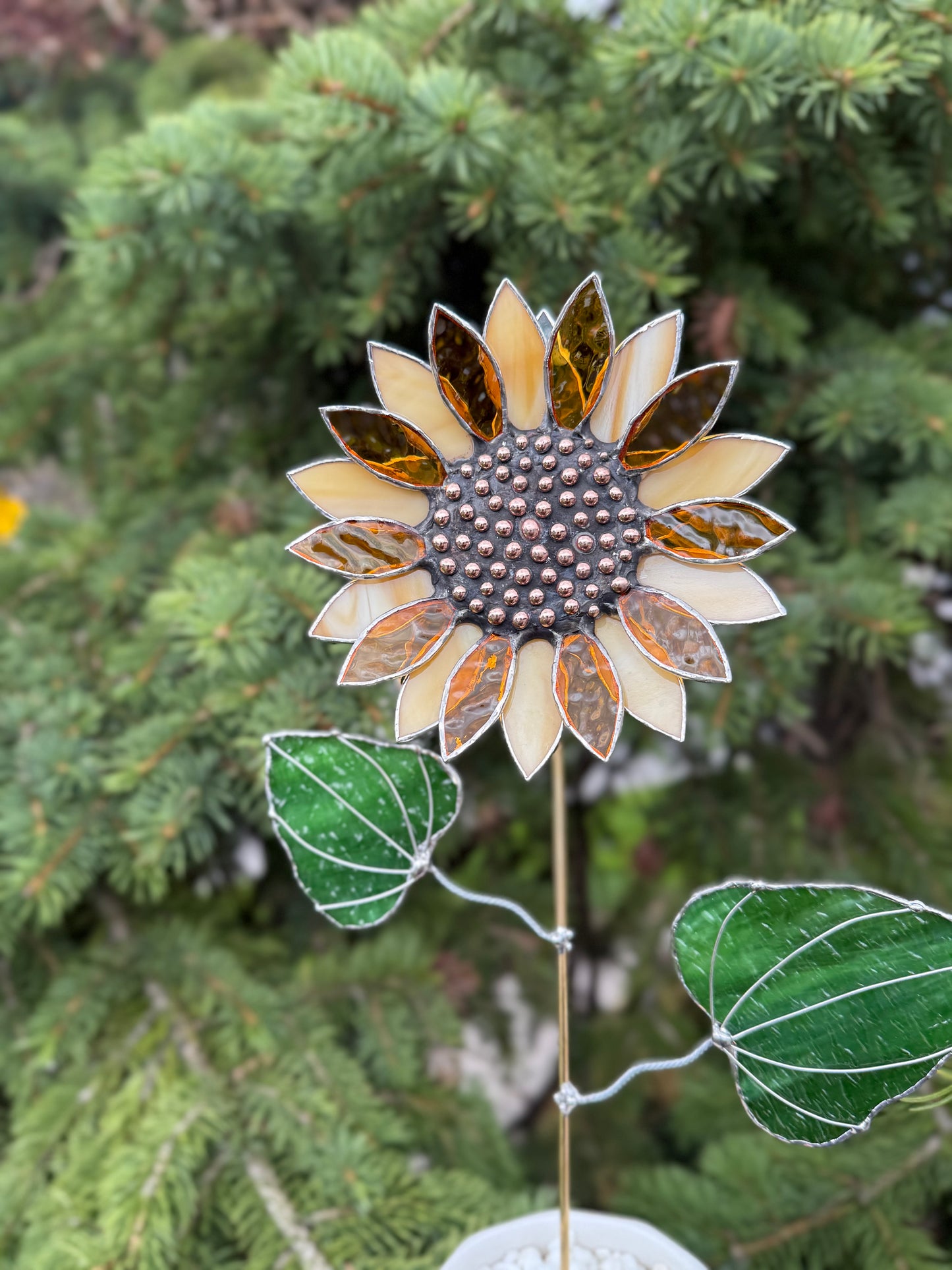Sunflower Amber, 3D Stained Glass Suncatcher, Botanical Modern Art