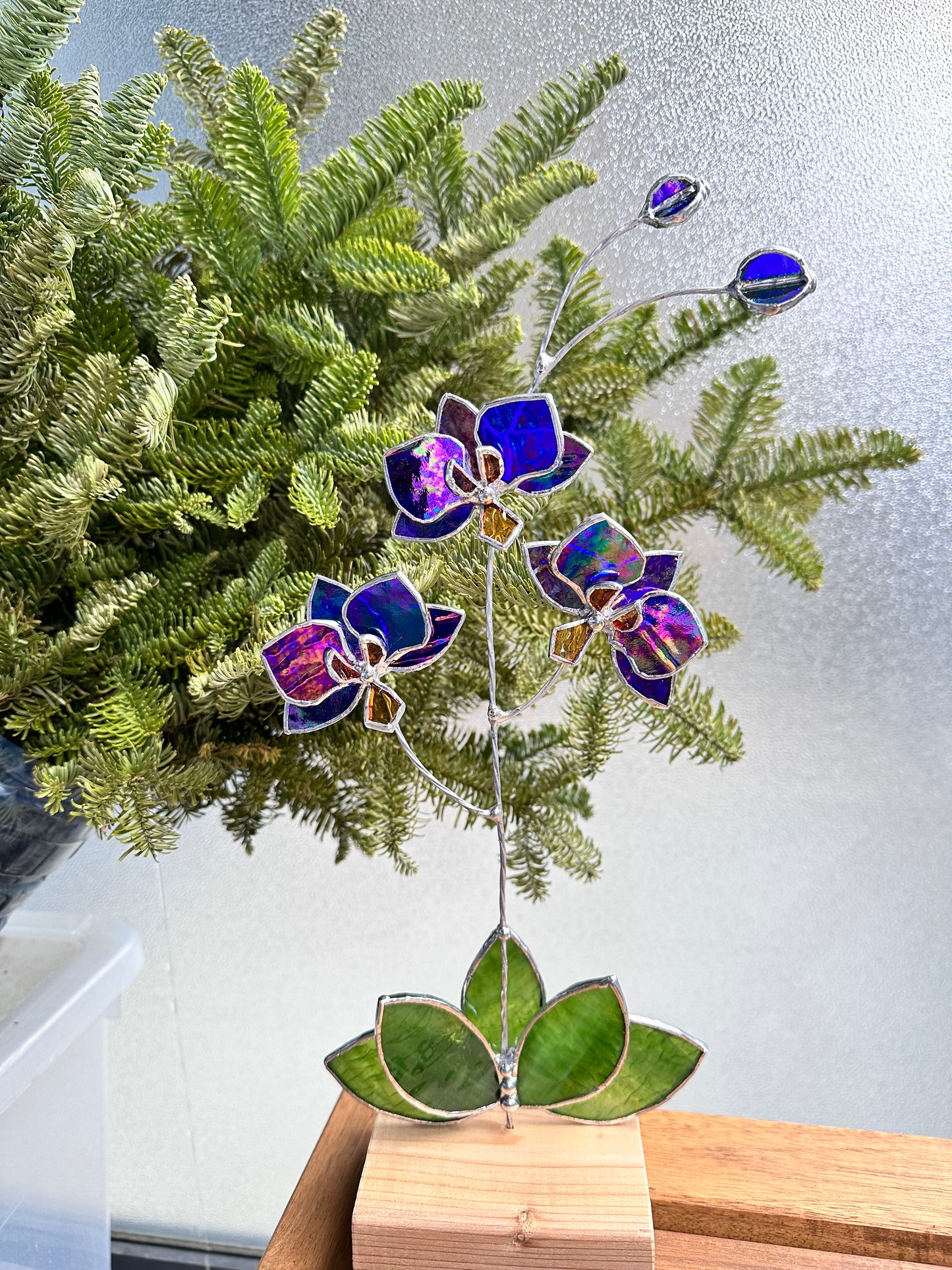 ".Orchid flower “Indigo iridescent", Stained glass Suncatcher flower 3D, plant, Wedding Christmas Gift , Outdoor decor