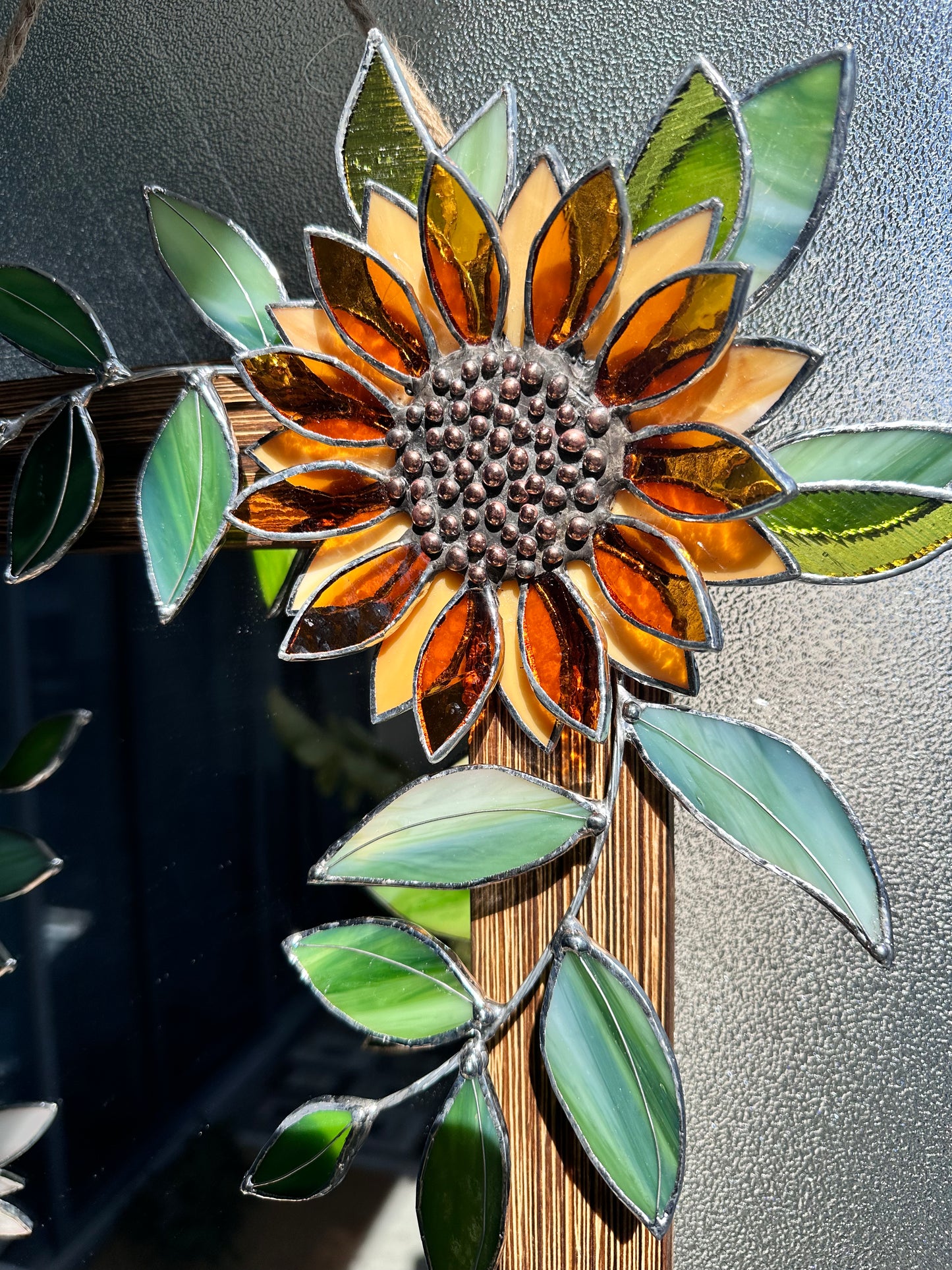 " . Golden Sunflower garden" Stained glass flower Mirror wall decor Art, Wedding, Christmas, gift Decoration Glass flowers Succulents