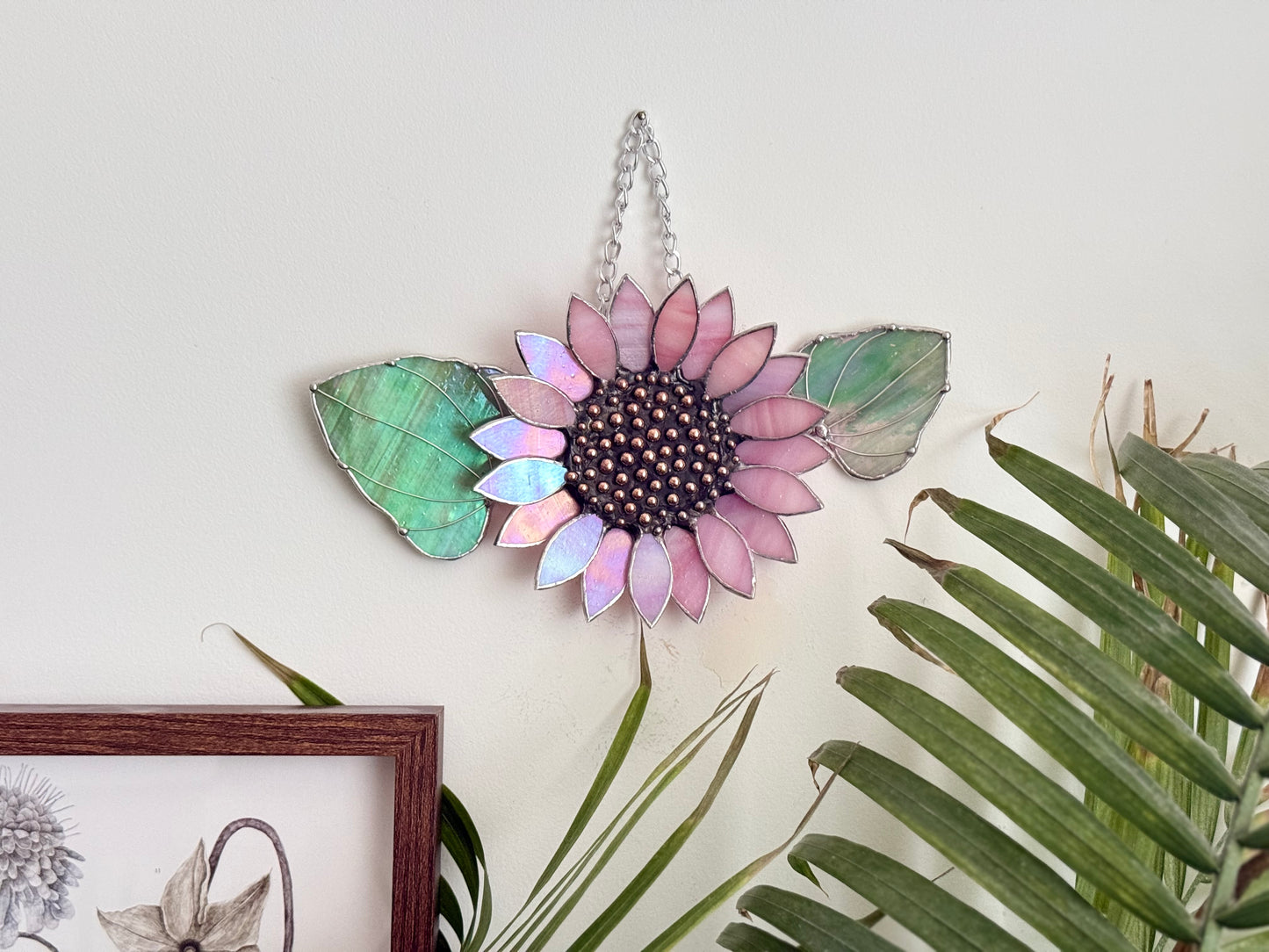 Sunflower Delicate Pink, Stained Glass Suncatcher, Wall Art Decor ready