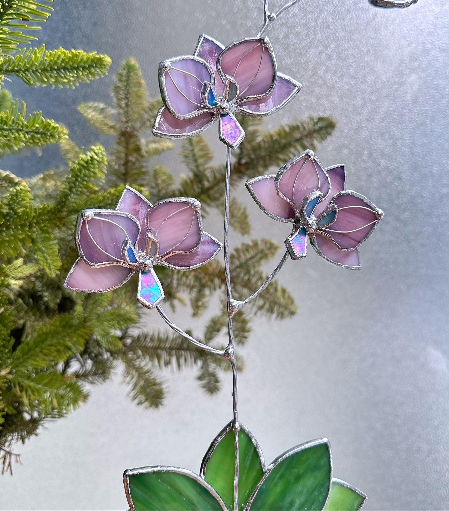 ".Orchid Dusty Rose”, Stained glass flower Suncatcher flower 3D, plant, Wedding Christmas Gift , Outdoor decor