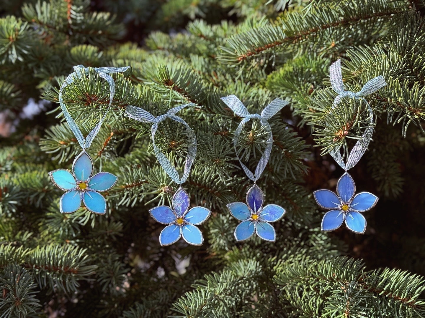 CHOOSE COLOR Forget Me Not Stained Glass Ornament, Handmade Suncatcher