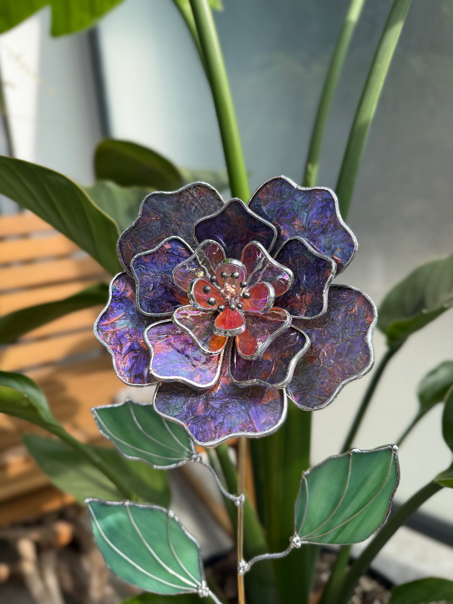 .Multicolor Peony Stained glass flower 3D Botanical Table Plant Decor new