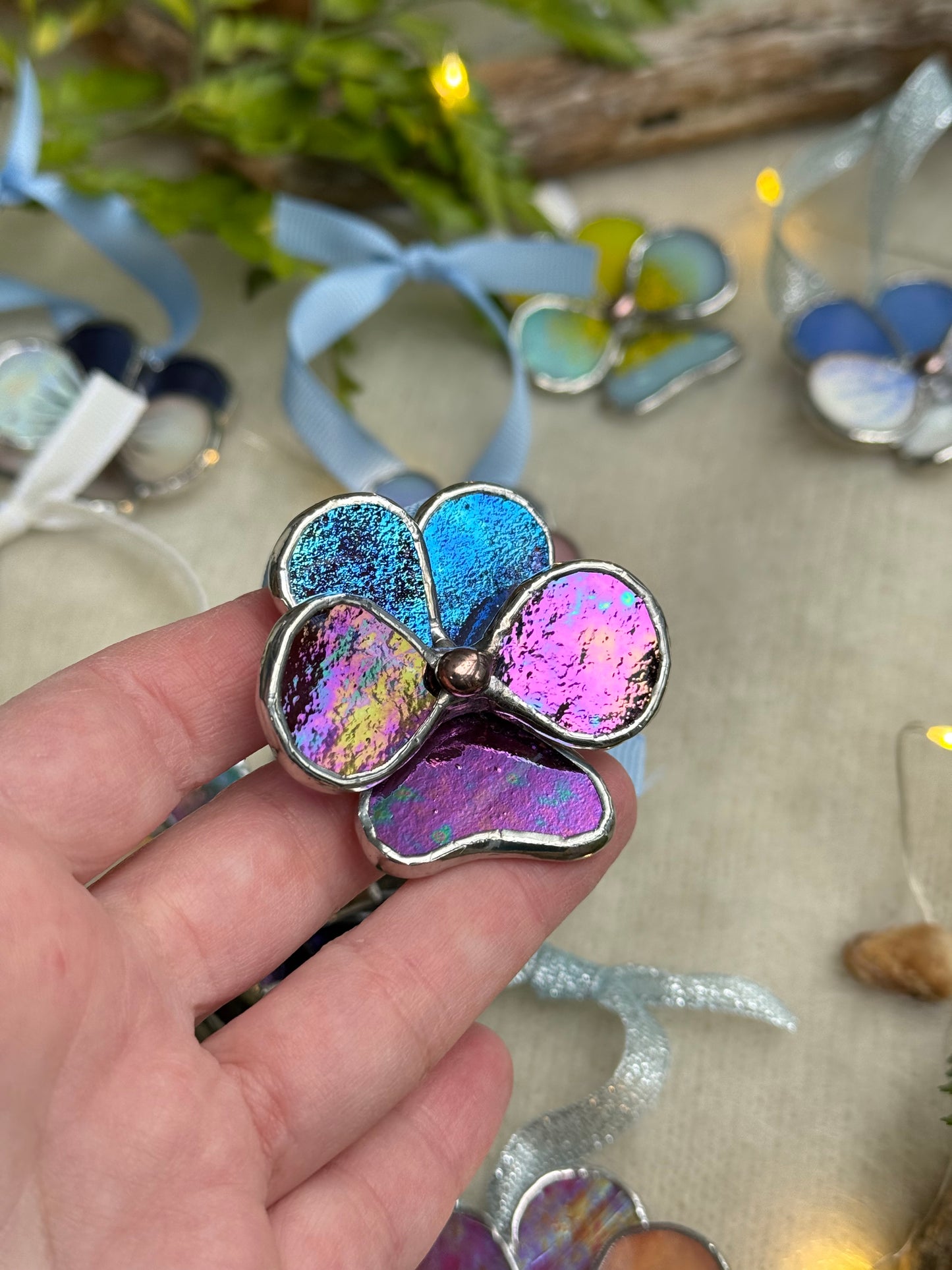 " . Pansy flower Plum irid transparent , Stained glass Decorative ORNAMENT, Christmas decoration, Suncatcher new