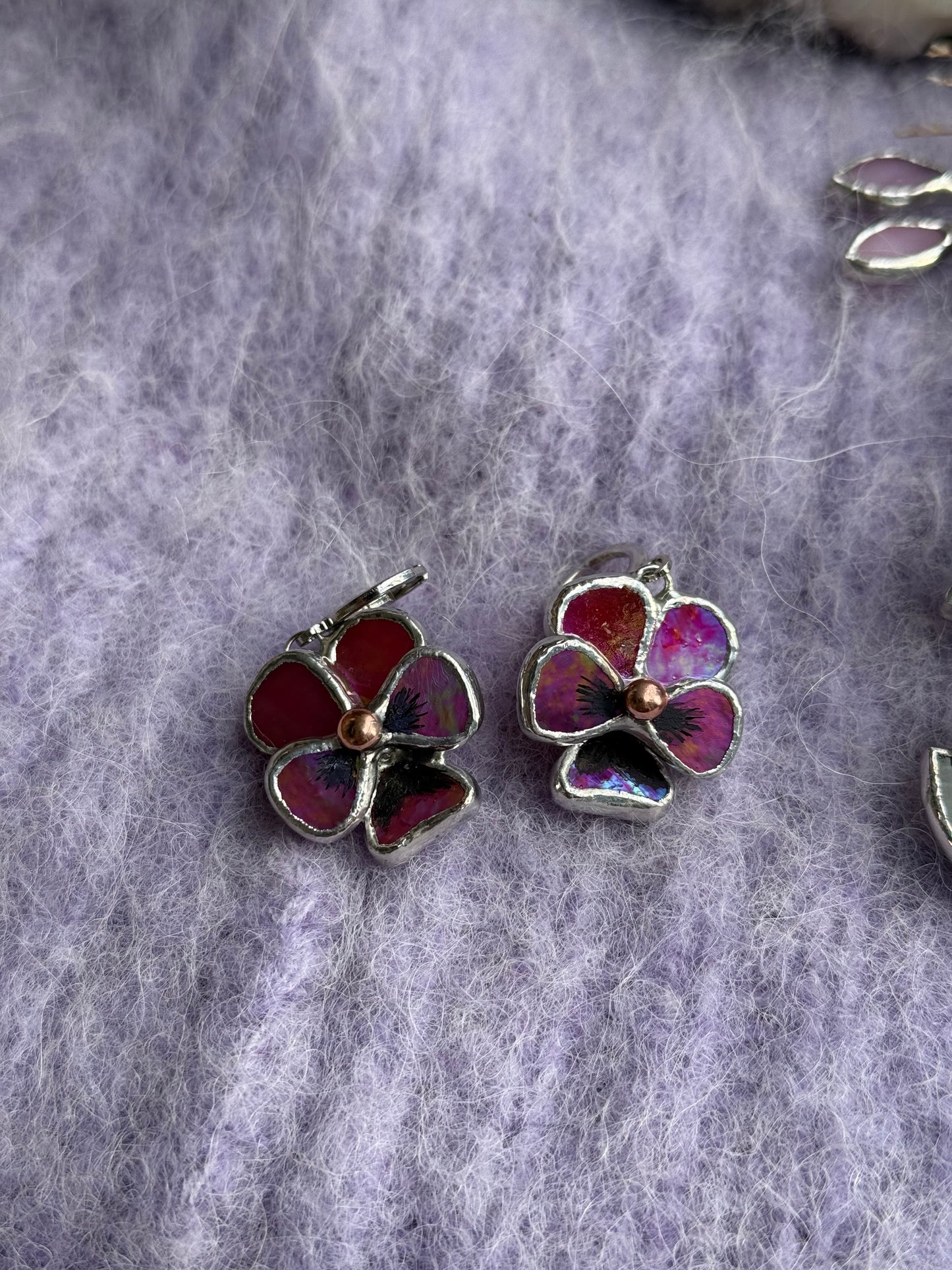 " . CHOOSE COLOR “EARRINGS Pansy flower” Stained glass tropical flower 3D, art jewelry