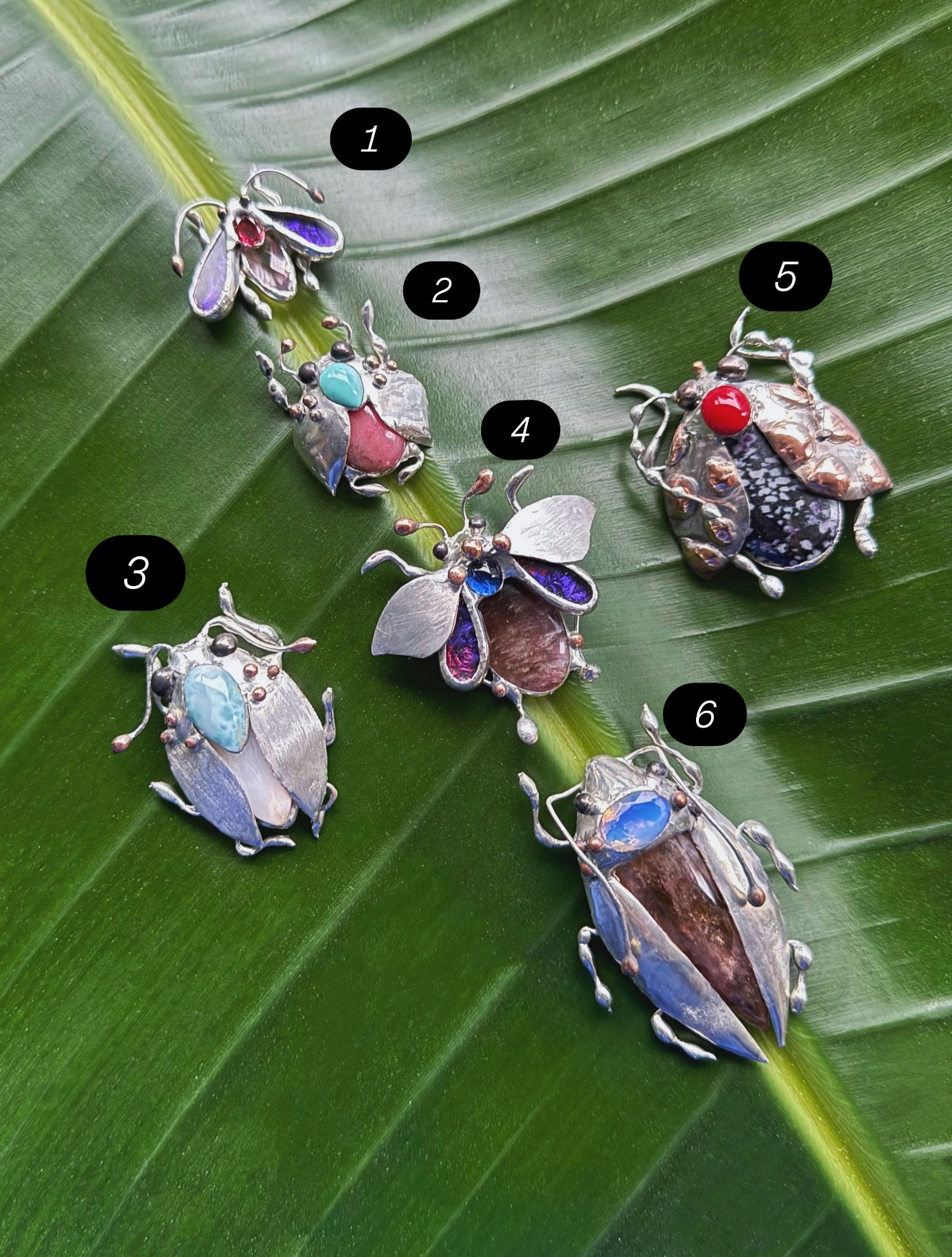 CHOOSE INSECT Brooch or Necklace Beetle with Gemstones, Artisan Jewelry Bug