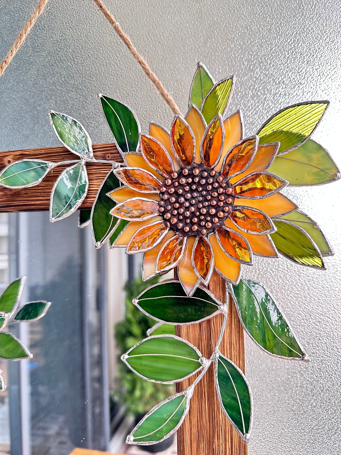 " . Golden Sunflower garden" Stained glass flower Mirror wall decor Art, Wedding, Christmas, gift Decoration Glass flowers Succulents