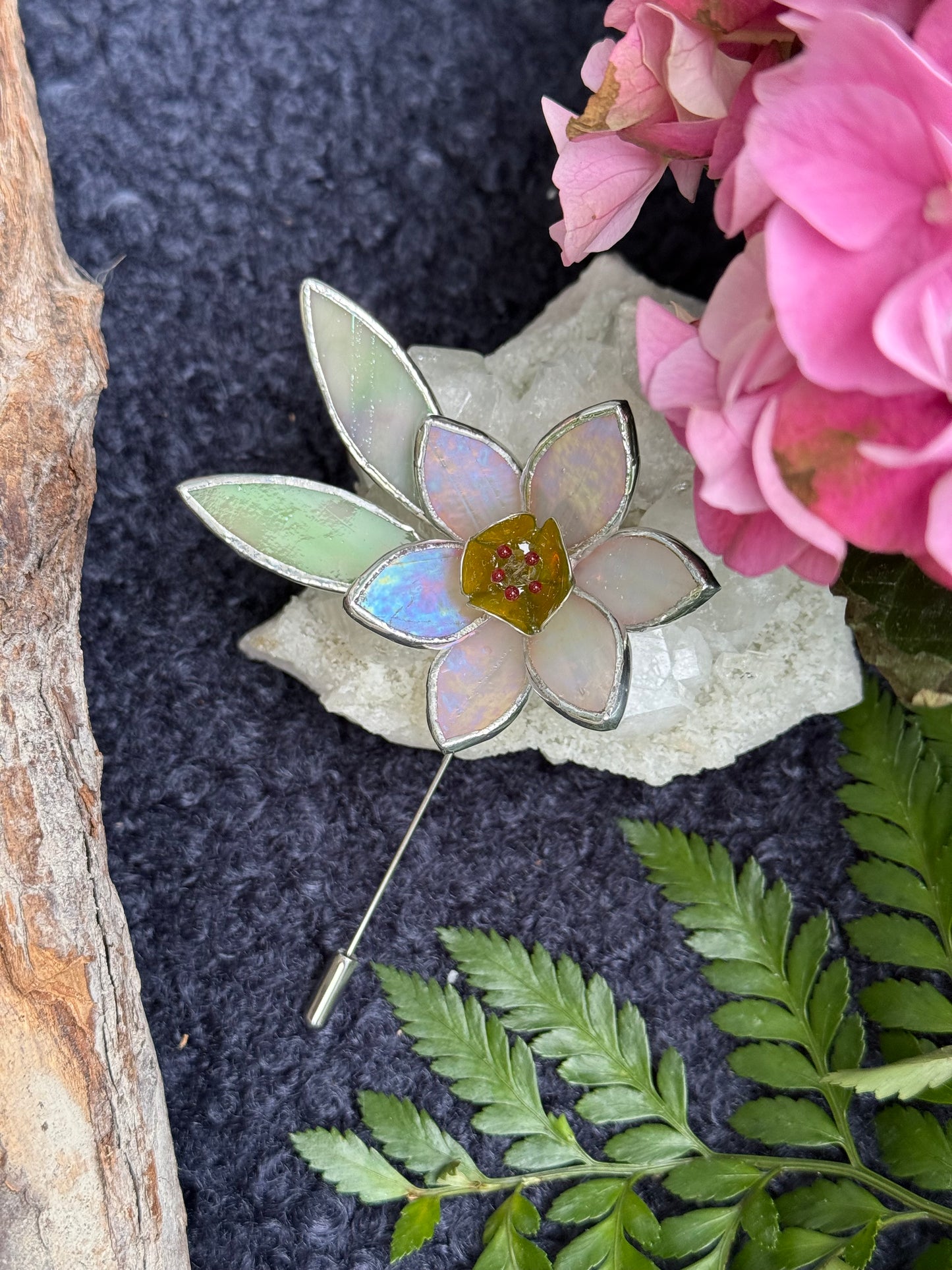 Daffodil Brooch Statement Stained Glass Floral Pin, Modern Art Jewelry
