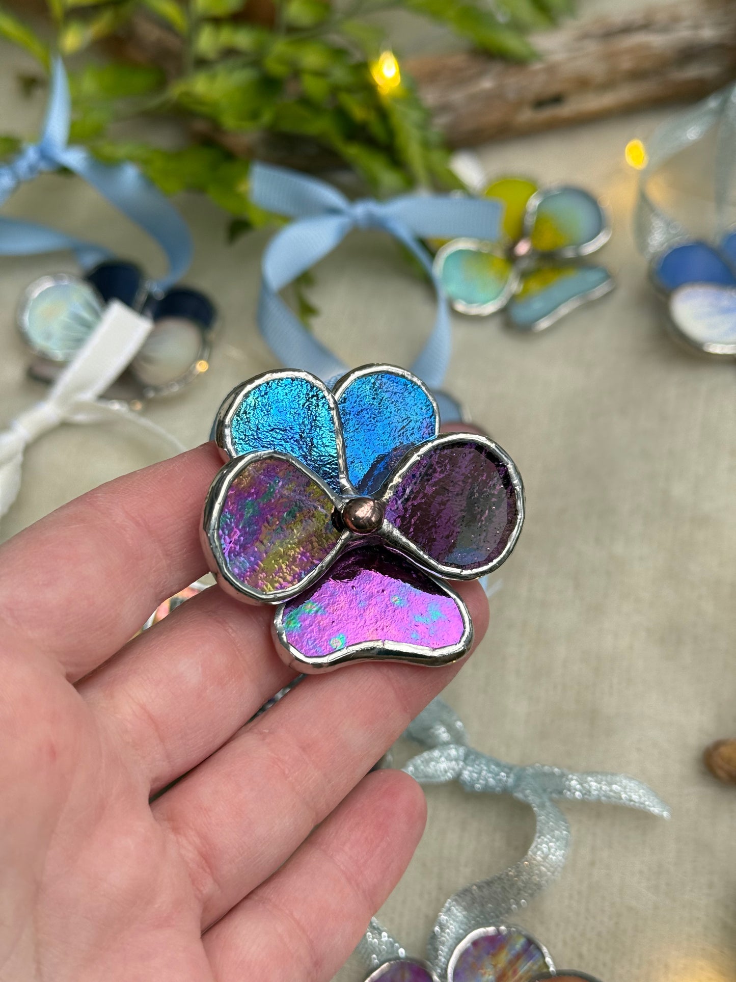 " . Pansy flower Plum irid transparent , Stained glass Decorative ORNAMENT, Christmas decoration, Suncatcher new