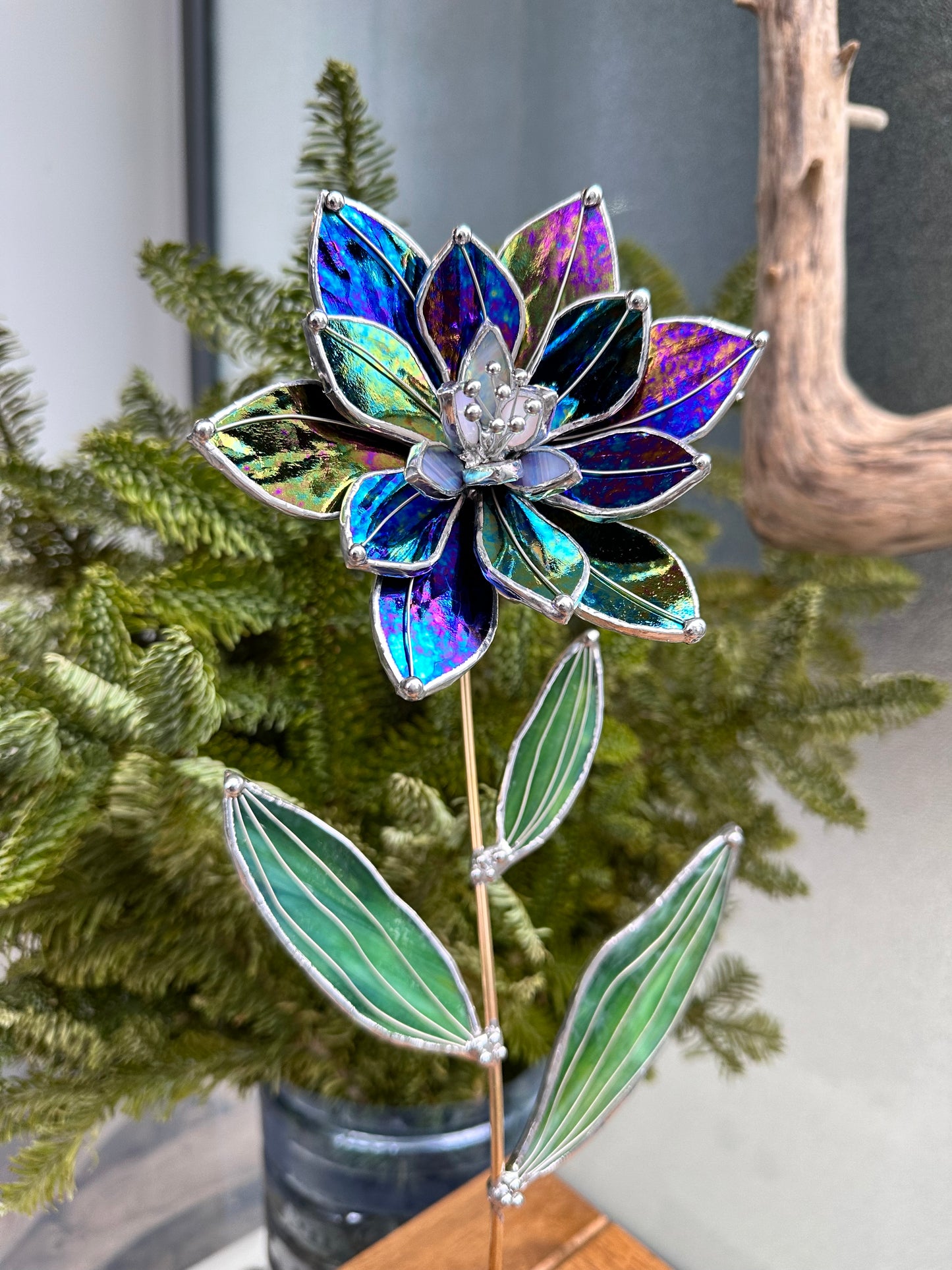 ".Lily Multicolour Iridescent", Stained glass flower tropical  3D, Suncatcher, Table plant decor Wedding Christmas Gift , Outdoor