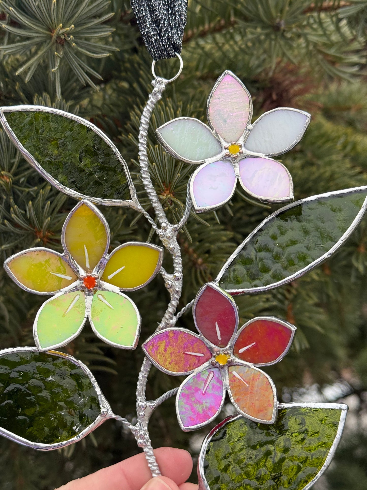Forget Me Not Artisan Warm Gradient Stained Glass Suncatcher Wall Decor ready