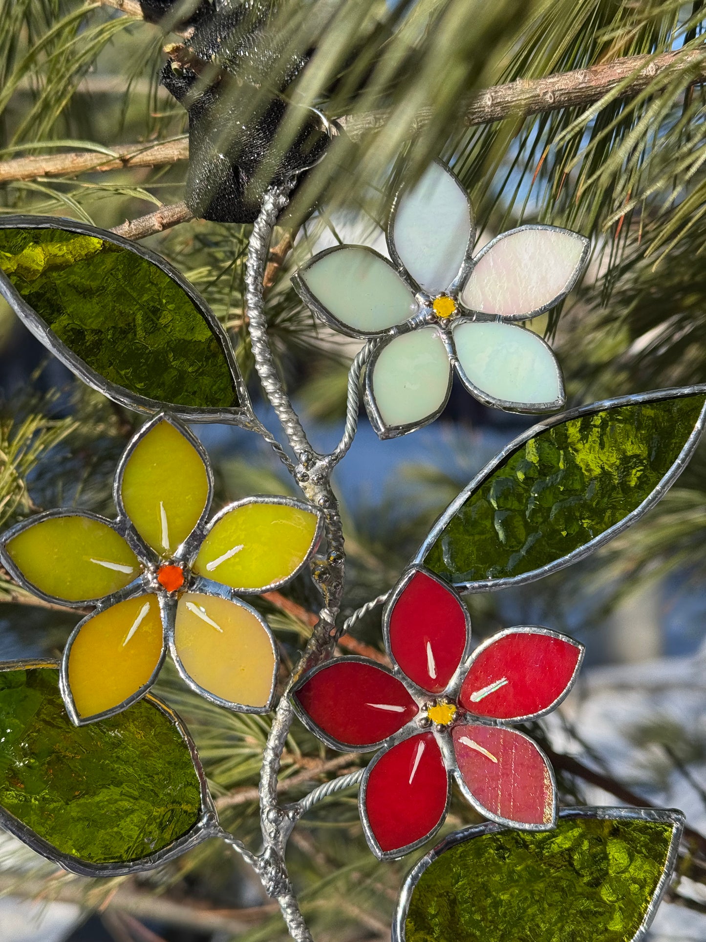 Forget Me Not Artisan Warm Gradient Stained Glass Suncatcher Wall Decor ready