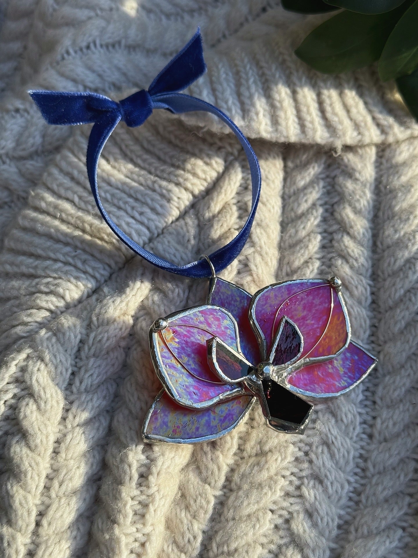 " . CHOOSE COLOR Orchid Flower Christmas ornament, Stained glass Holiday decor, Handmade art plant