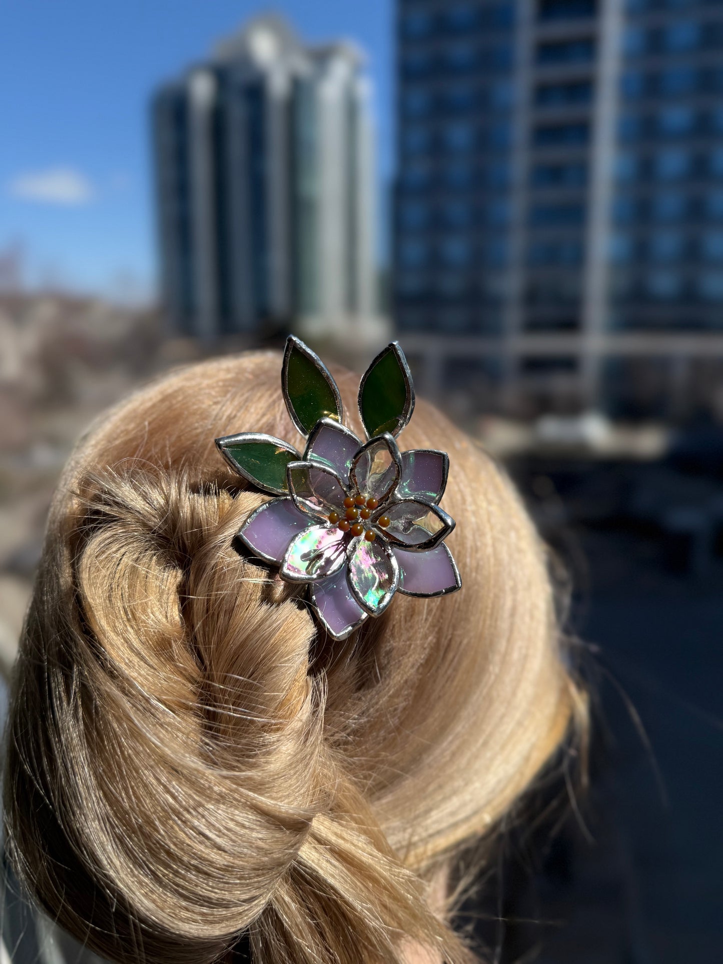 Hair Pin Stained Glass Lotus Flower CHOOSE COLOR Handmade Accessories