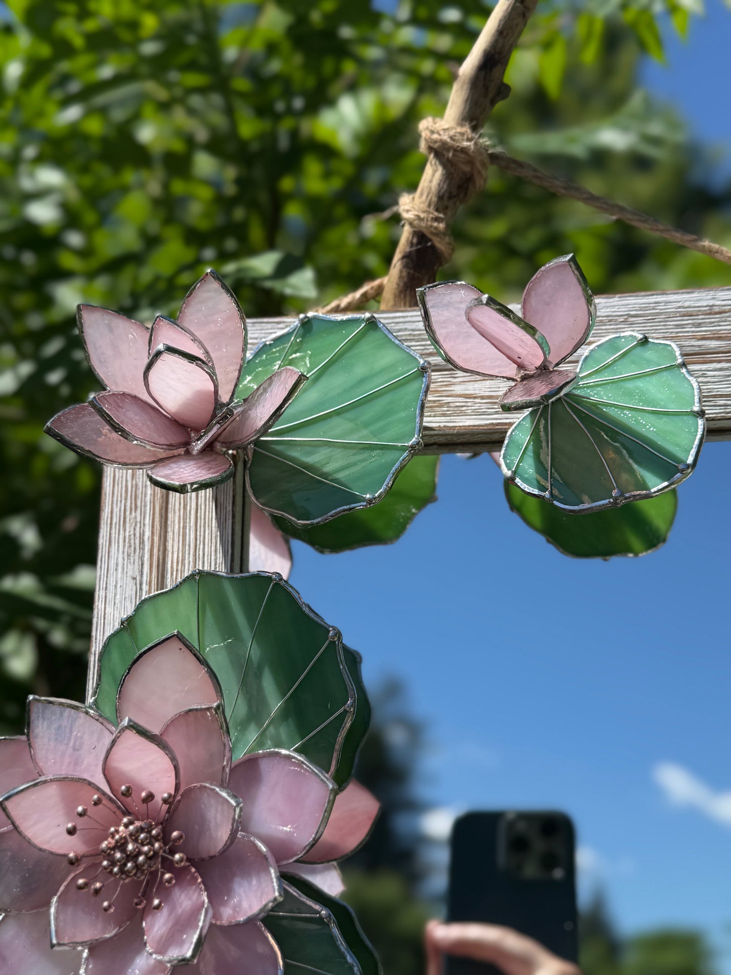 .Beautiful Lotus Stained glass Wall Mirror, 3D Botanical Floral Art ready