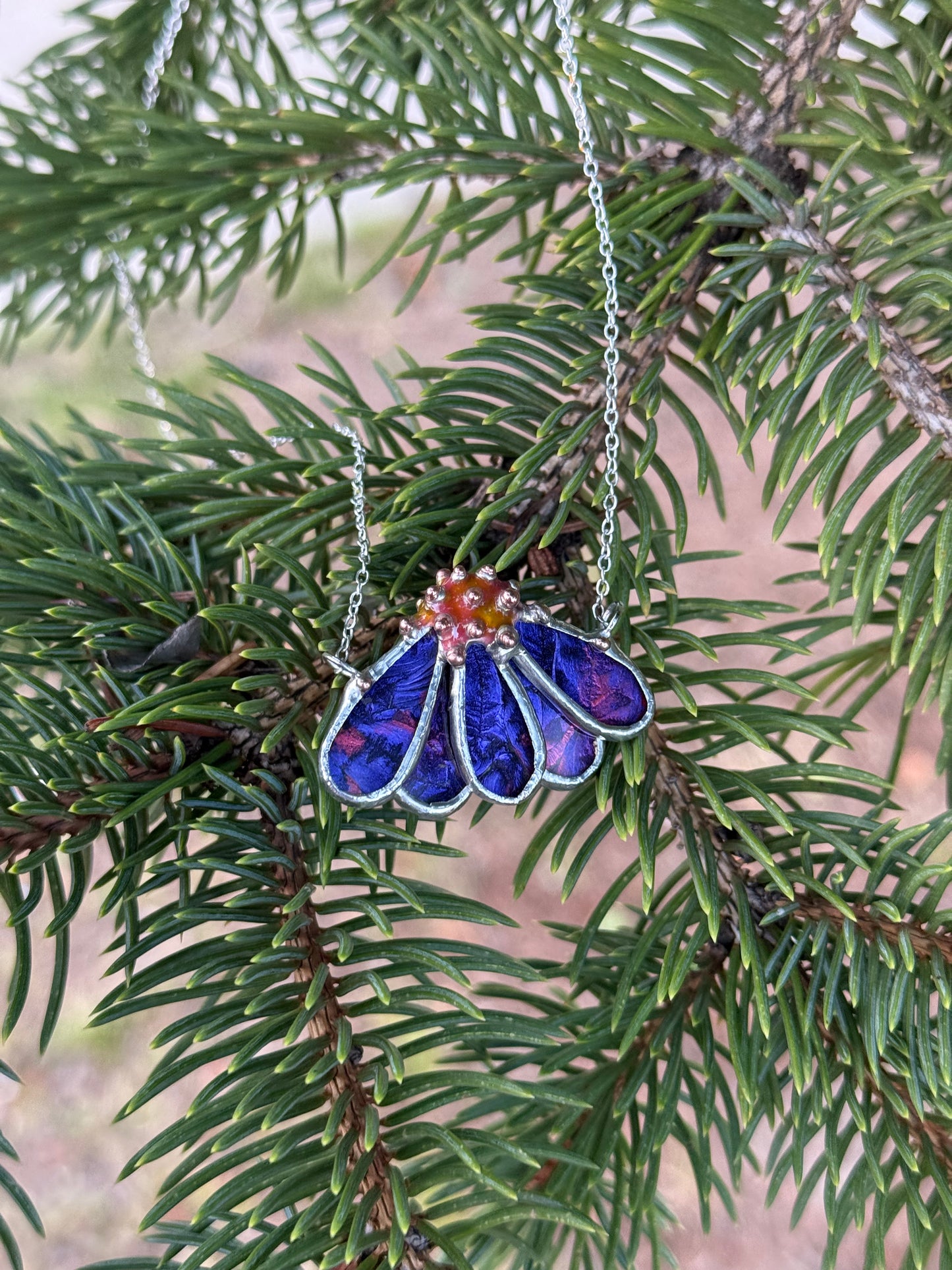 Echinacea Purple & Pink, Stained Glass Necklace or Brooch, Handmade Botanical Jewelry