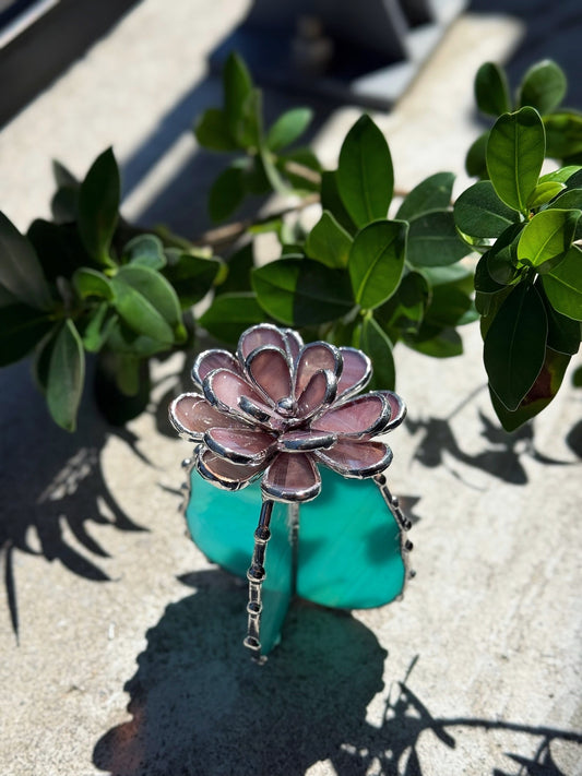 "Cactus XL Purple Turquoise Iridescent", Stained glass Succulent 3D, Cacti, house plant for flower pot, Sun catcher, glass art