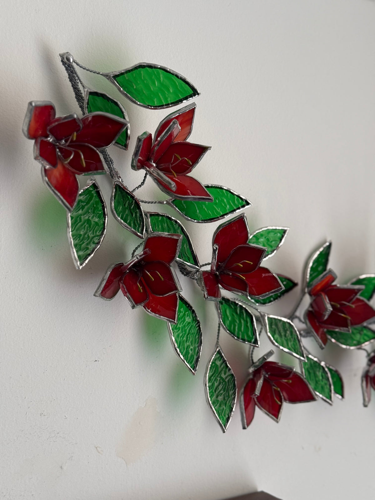 Amaryllis Flowers Branch Stained Glass Wall Decor, Glass Suncatcher Wall Decor