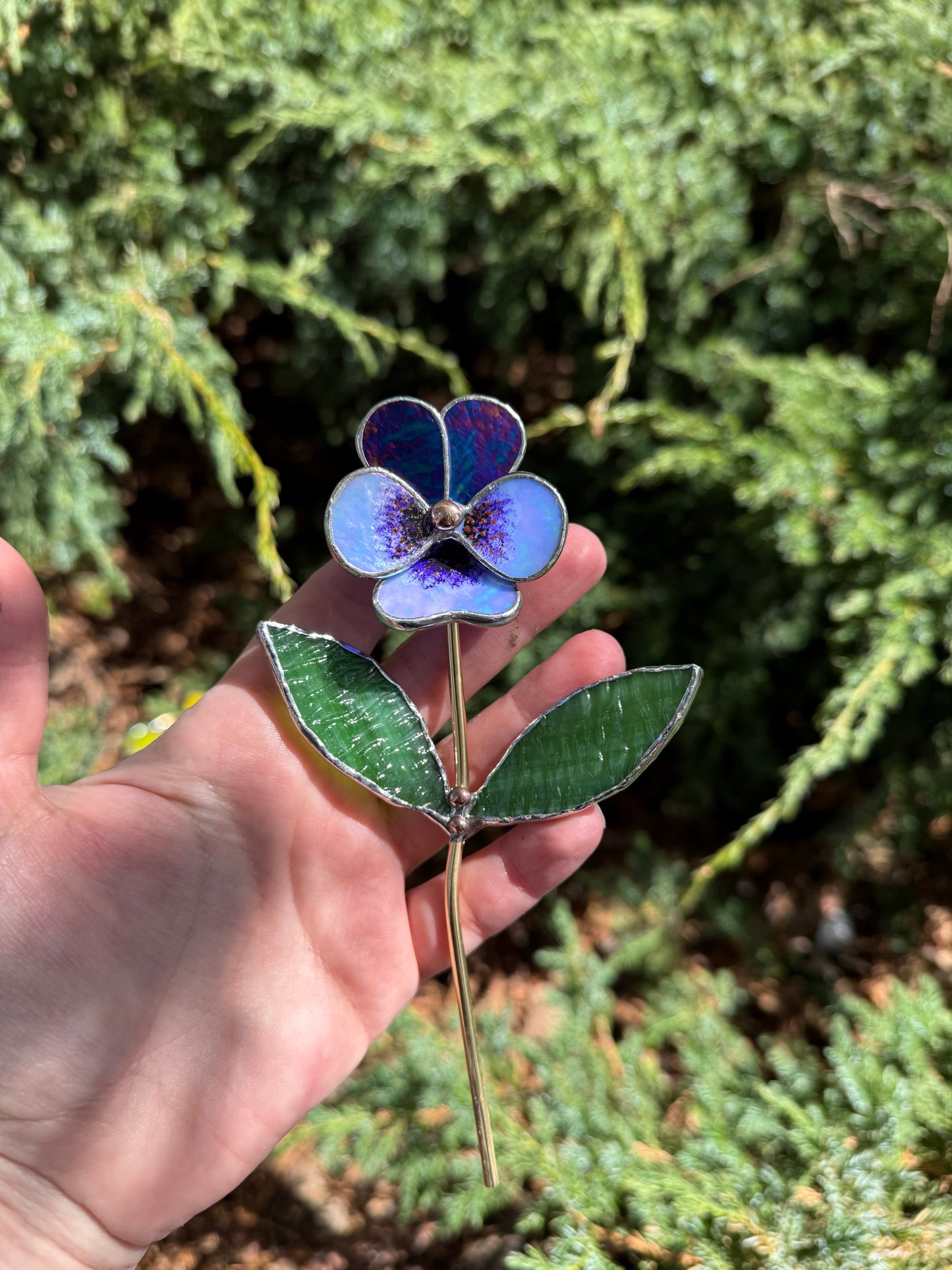 CHOOSE COLOR Pansy Flower Stake for a Plant Pot Stained Glass Handmade