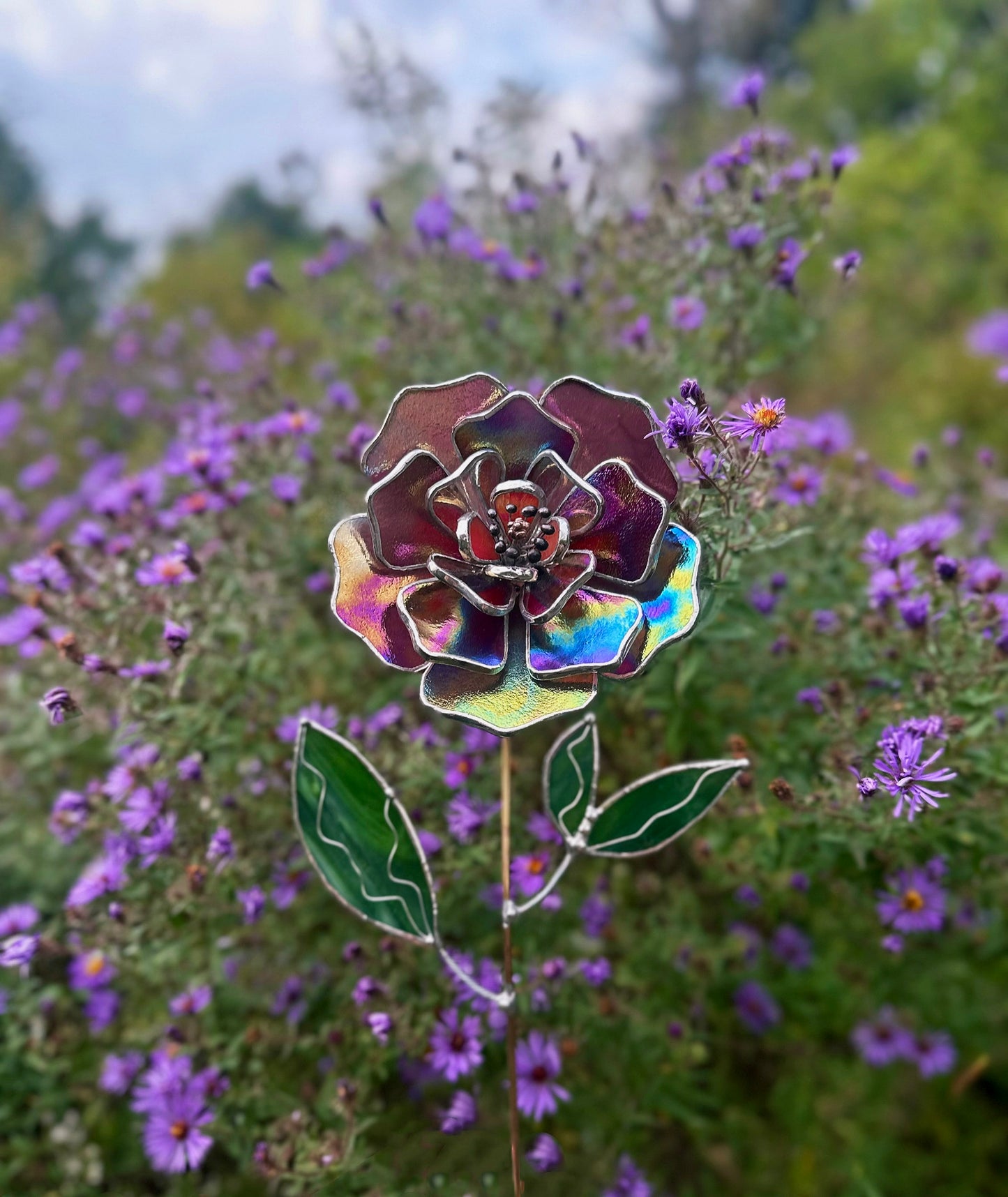 " . Mauve iridescent Peony Stained glass flower, tropical 3D Sun catcher, Table plant decor, wedding gift, available