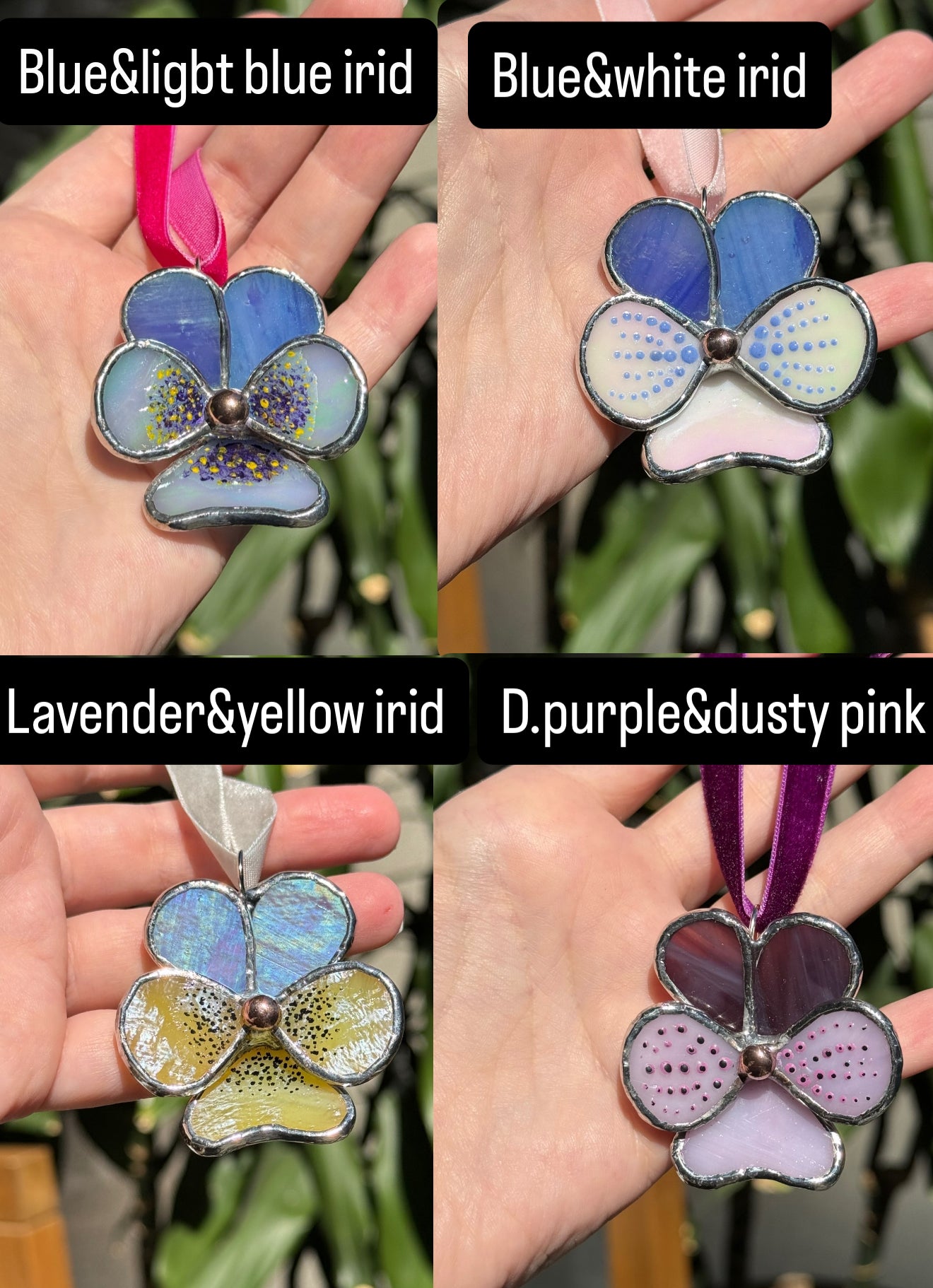 " .  CHOOSE COLOR Decorative ORNAMENT Stained glass Pansy flower, Christmas decoration, Suncatcher