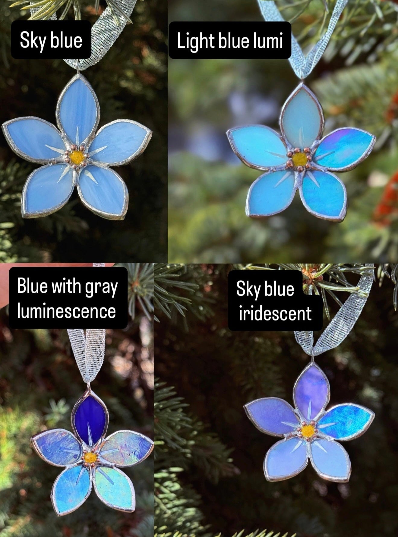 Hair Pin Stained Glass Forget Me Not Flower CHOOSE COLOR Handmade Accessories