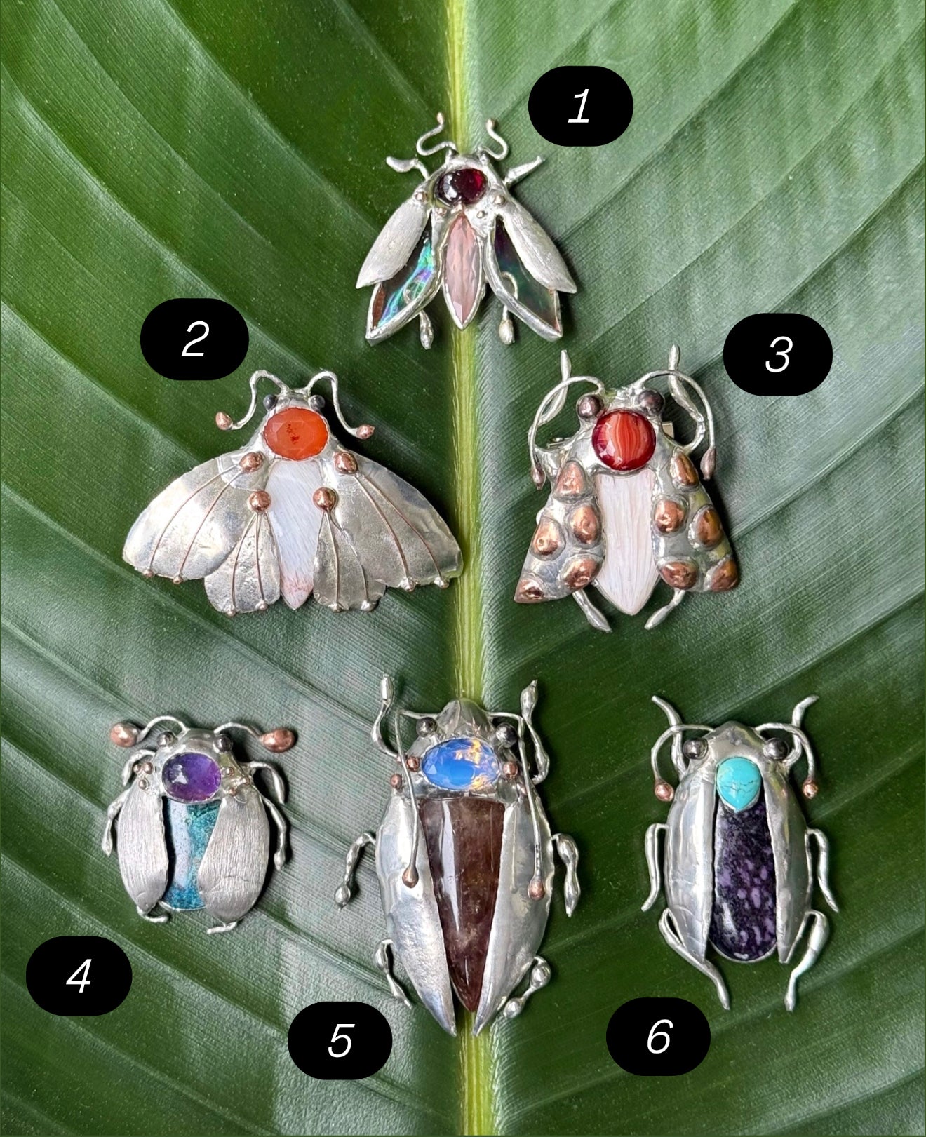 CHOOSE INSECT Brooch or Necklace Beetle with Gemstones, Artisan Jewelry Bug