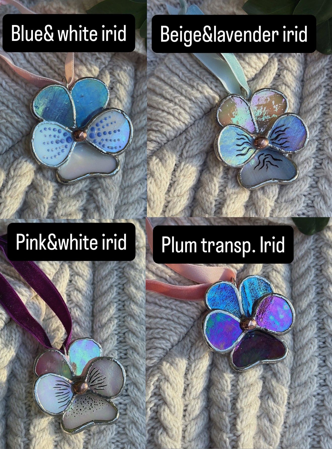 " .  CHOOSE COLOR Decorative ORNAMENT Stained glass Pansy flower, Christmas decoration, Suncatcher