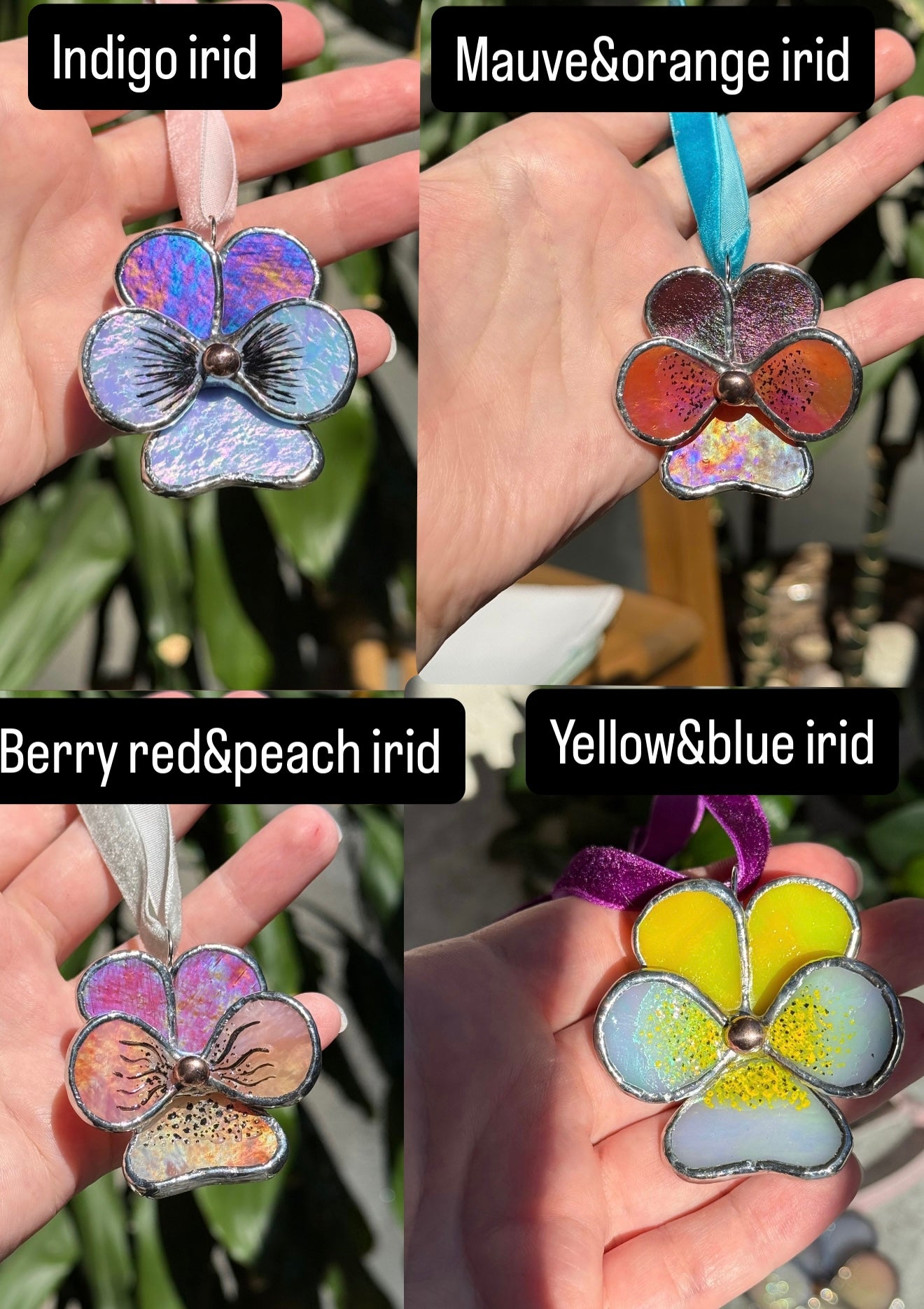 " .  CHOOSE COLOR Decorative ORNAMENT Stained glass Pansy flower, Christmas decoration, Suncatcher