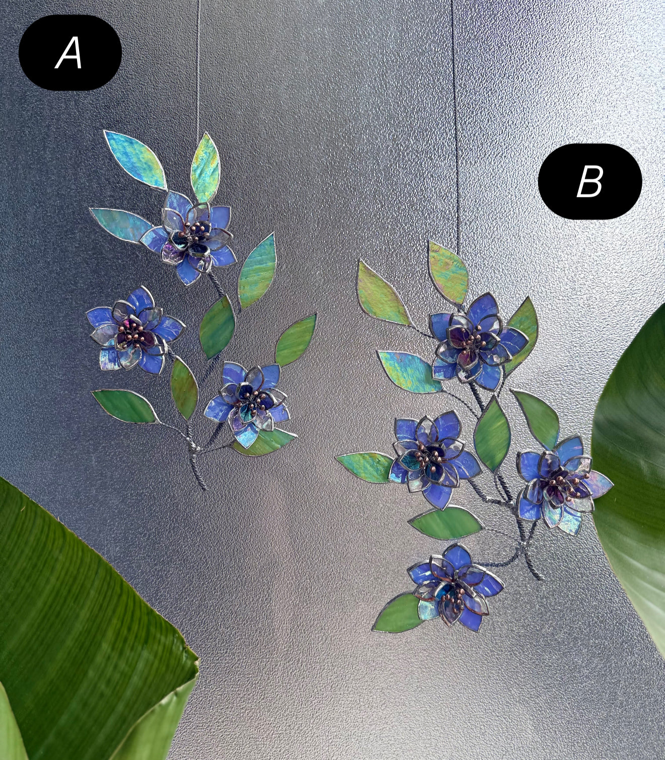 .Blue wildflowers Stained glass, Wall Decor, Glass Suncatcher Wall Decor ready