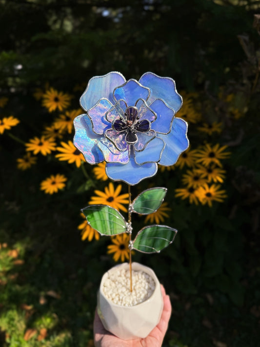" . Blue lavender Peony Iridescent" Stained glass tropical flower 3D, Sun catcher, Table plant, Garden stake, wedding decor, Christmas gift, available