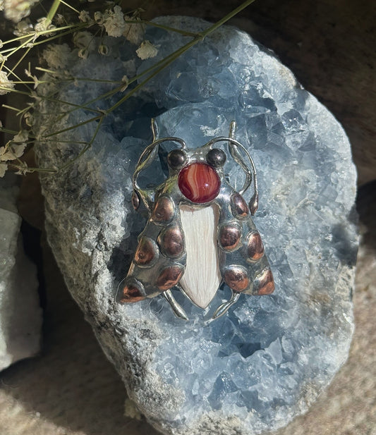 Brooch Tiger Moth with Palm Stone & Fused Glass, Gemstone Jewelry stone new