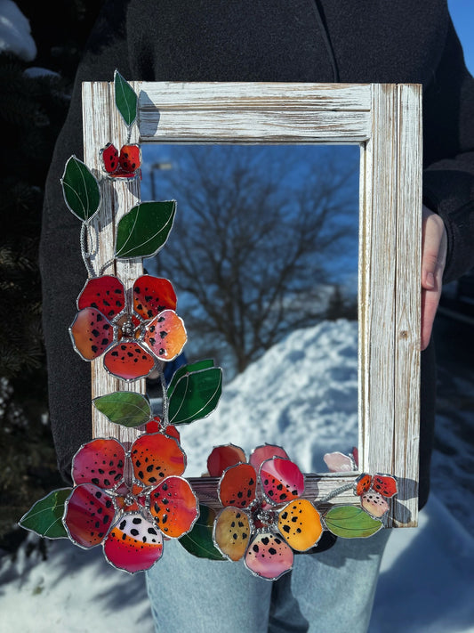 "  .  Tiger Hibiscus” Stained glass Mirror, Modern Wall Decor, Valentine’s gift, Suncatcher