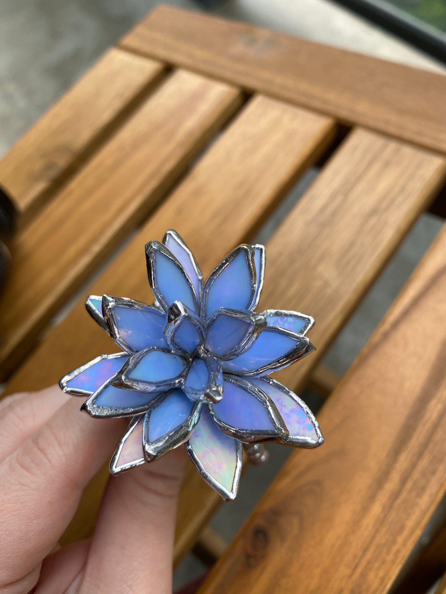 "Cactus Irid Blue " Stained glass , Succulent 3D design, Mother’s Day gift, house plant for flower pot, Sun catcher, glass art