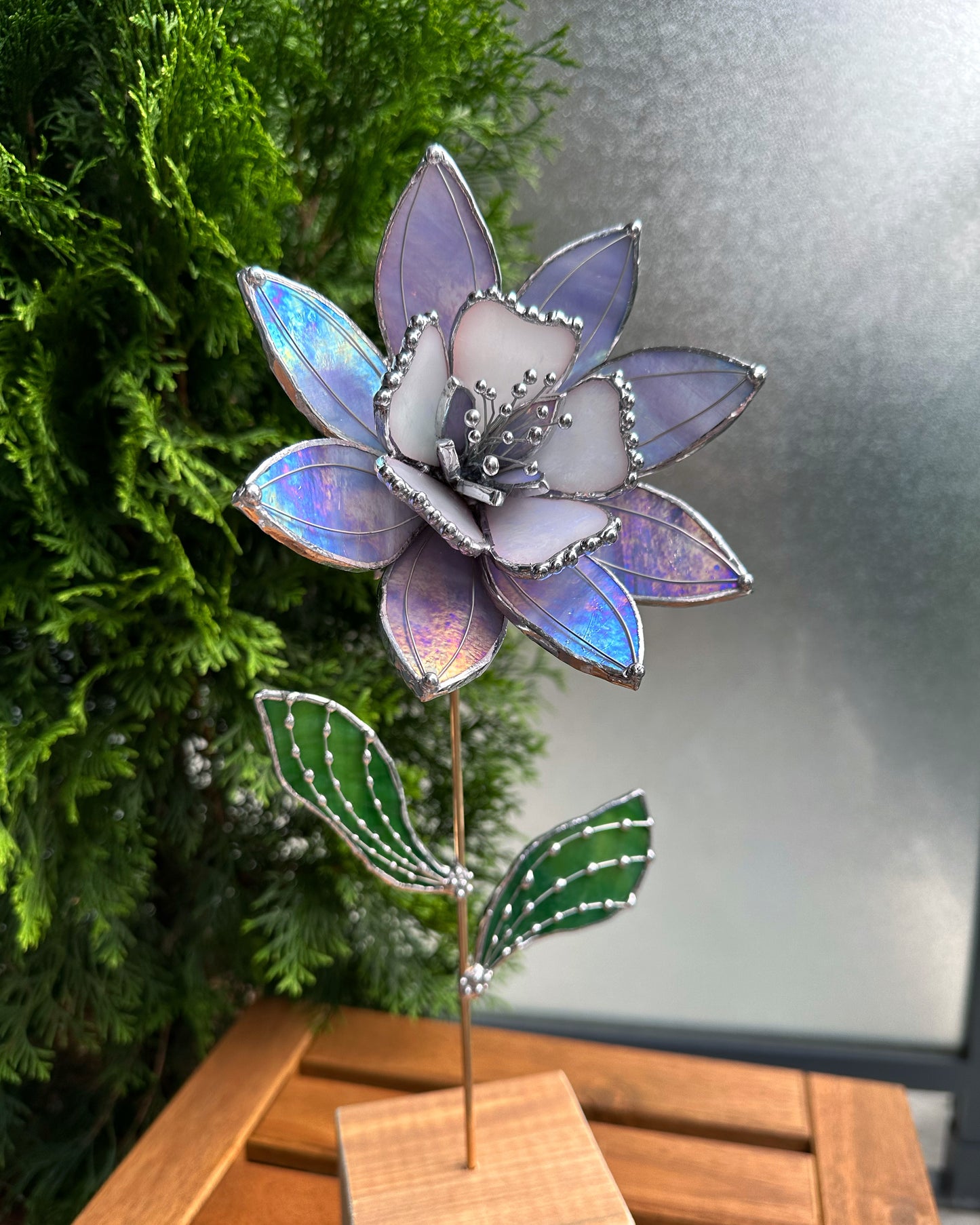 " . Lavender Iridescent Tropical flower 3D, Stained glass tropical flower 3D, Sun catcher, Table plant decor, Garden stake, wedding decor, Christmas gift