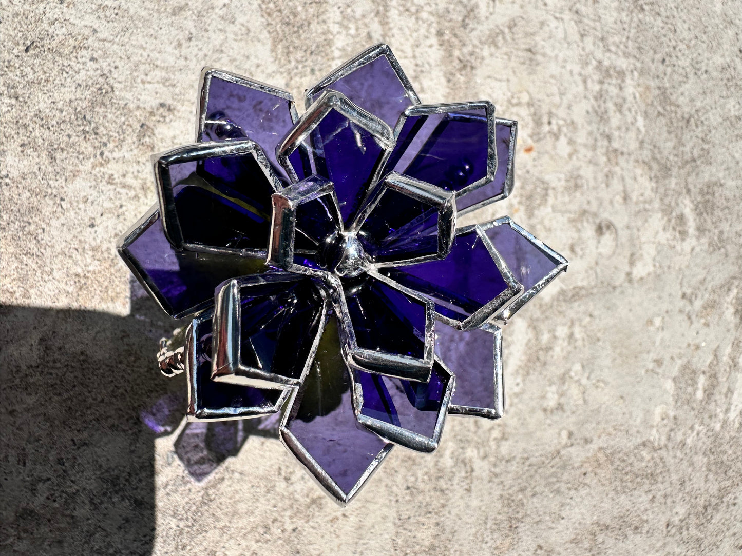 "Cactus XL blooming Purple green transparent” Stained glass , Succulent 3D, Echeveria, everlasting plant for flower pot