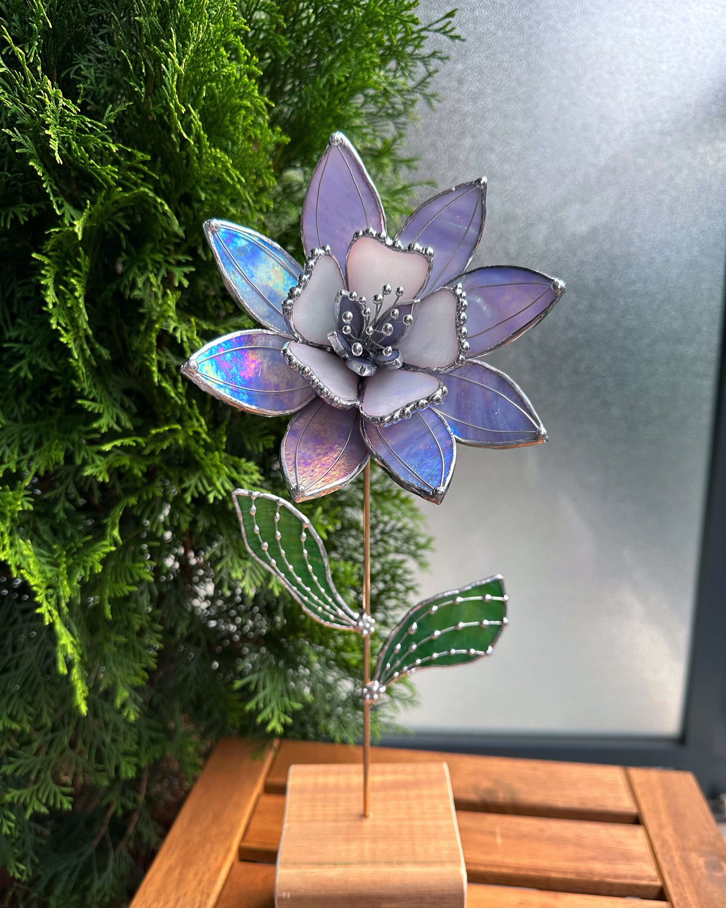" . Lavender Iridescent Tropical flower 3D, Stained glass tropical flower 3D, Sun catcher, Table plant decor, Garden stake, wedding decor, Christmas gift
