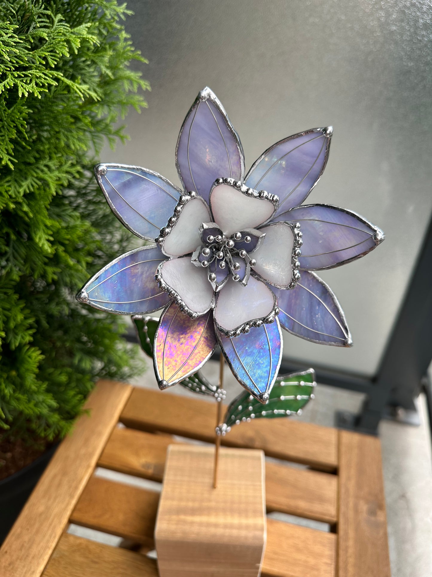 " . Lavender Iridescent Tropical flower 3D, Stained glass tropical flower 3D, Sun catcher, Table plant decor, Garden stake, wedding decor, Christmas gift