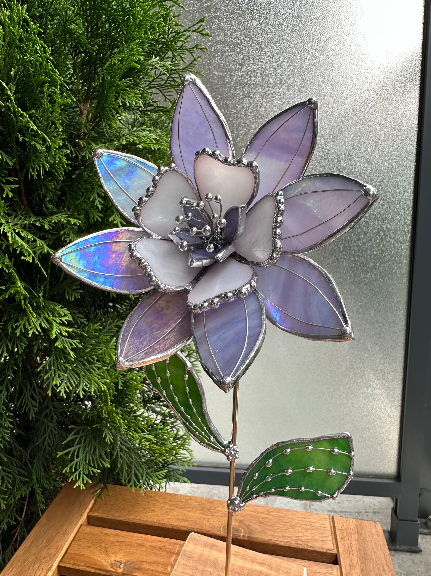 " . Lavender Iridescent Tropical flower 3D, Stained glass tropical flower 3D, Sun catcher, Table plant decor, Garden stake, wedding decor, Christmas gift