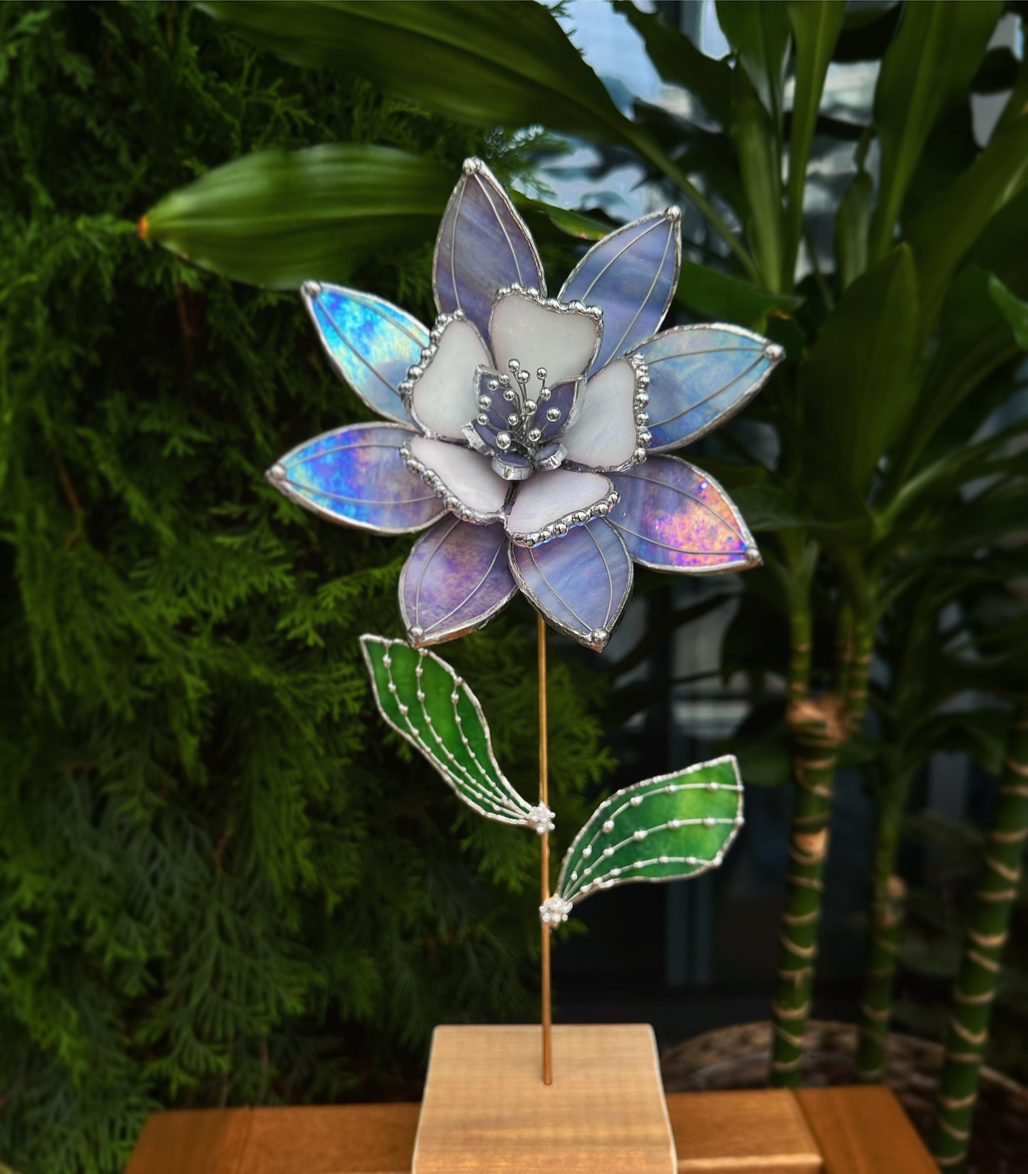 " . Lavender Iridescent Tropical flower 3D, Stained glass tropical flower 3D, Sun catcher, Table plant decor, Garden stake, wedding decor, Christmas gift