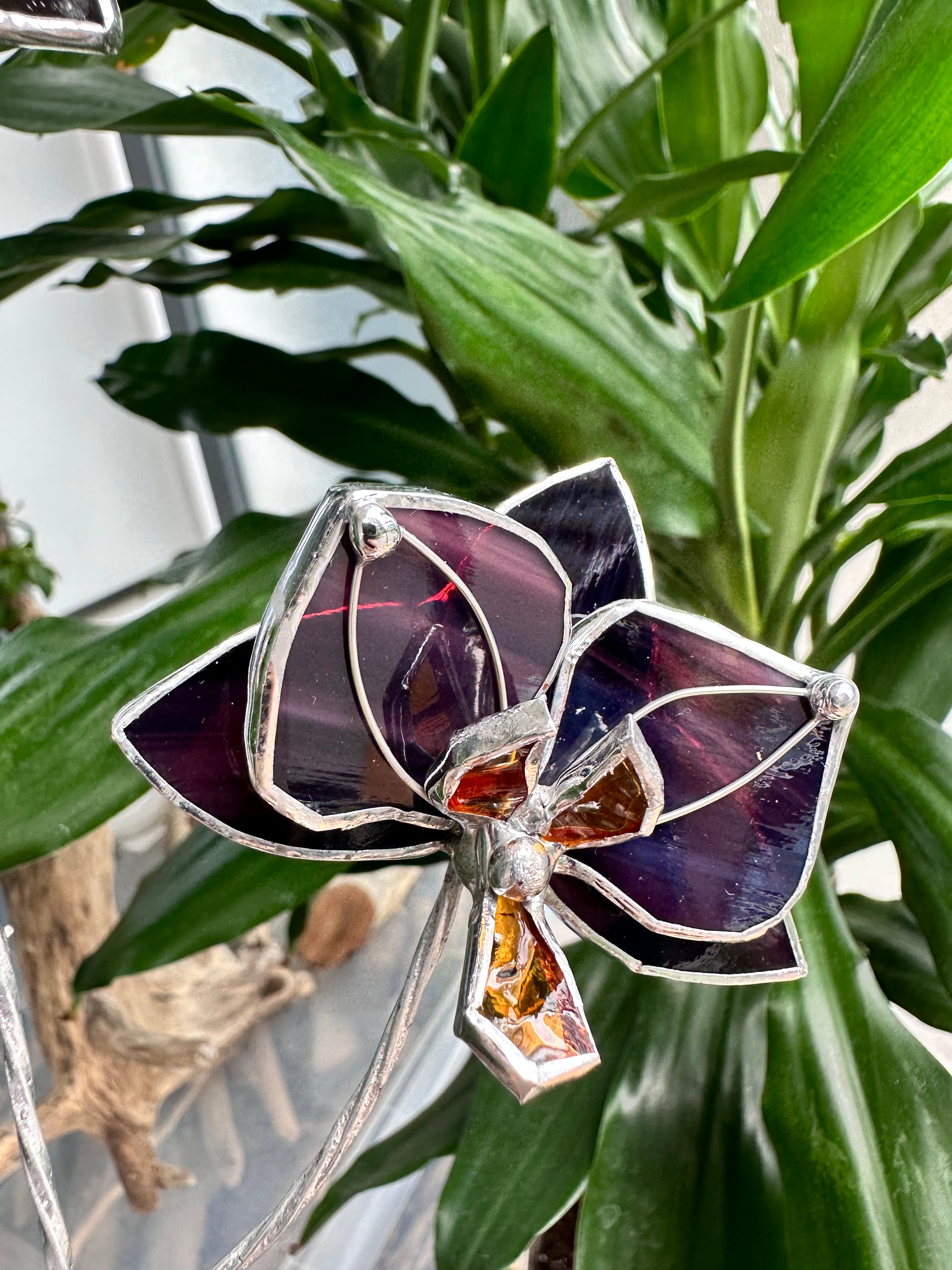 Ametyst Orchid Stained glass tropical flower 3D, Sun catcher