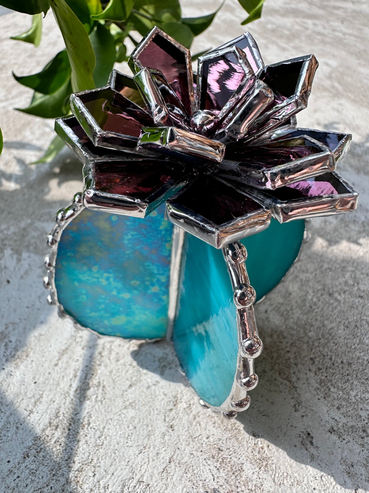 "Cactus XL blooming Pink sparkling Iridescent”, Stained glass Succulent 3D, Echeveria, everlasting plant