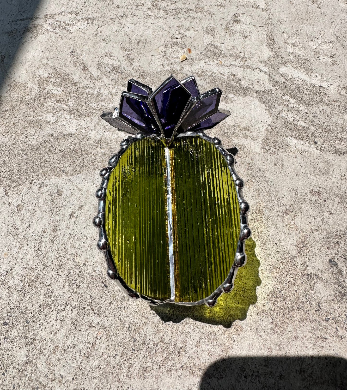 "Cactus XL blooming Purple green transparent” Stained glass , Succulent 3D, Echeveria, everlasting plant for flower pot