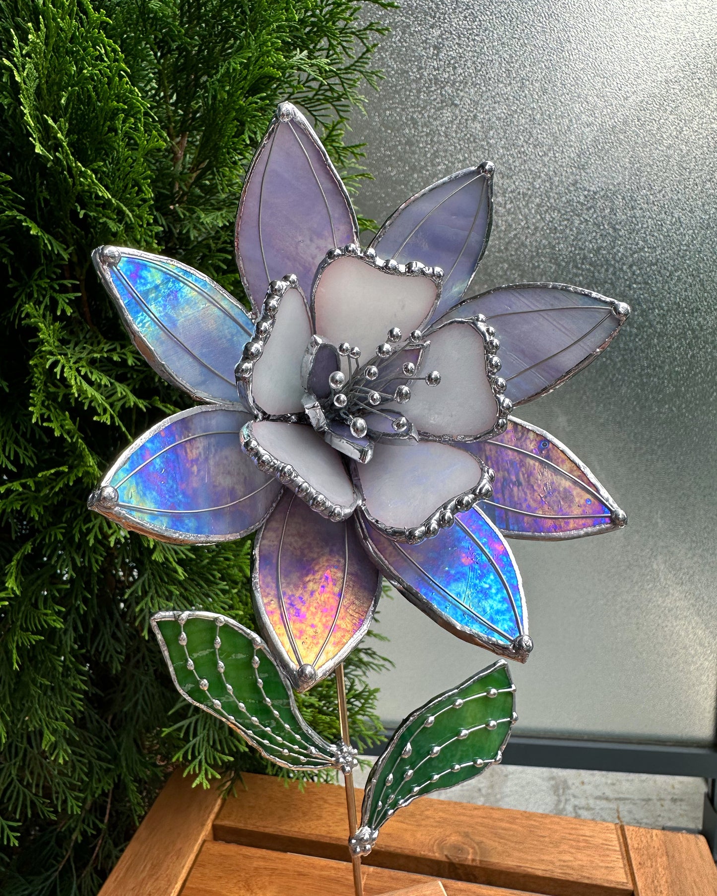 " . Lavender Iridescent Tropical flower 3D, Stained glass tropical flower 3D, Sun catcher, Table plant decor, Garden stake, wedding decor, Christmas gift