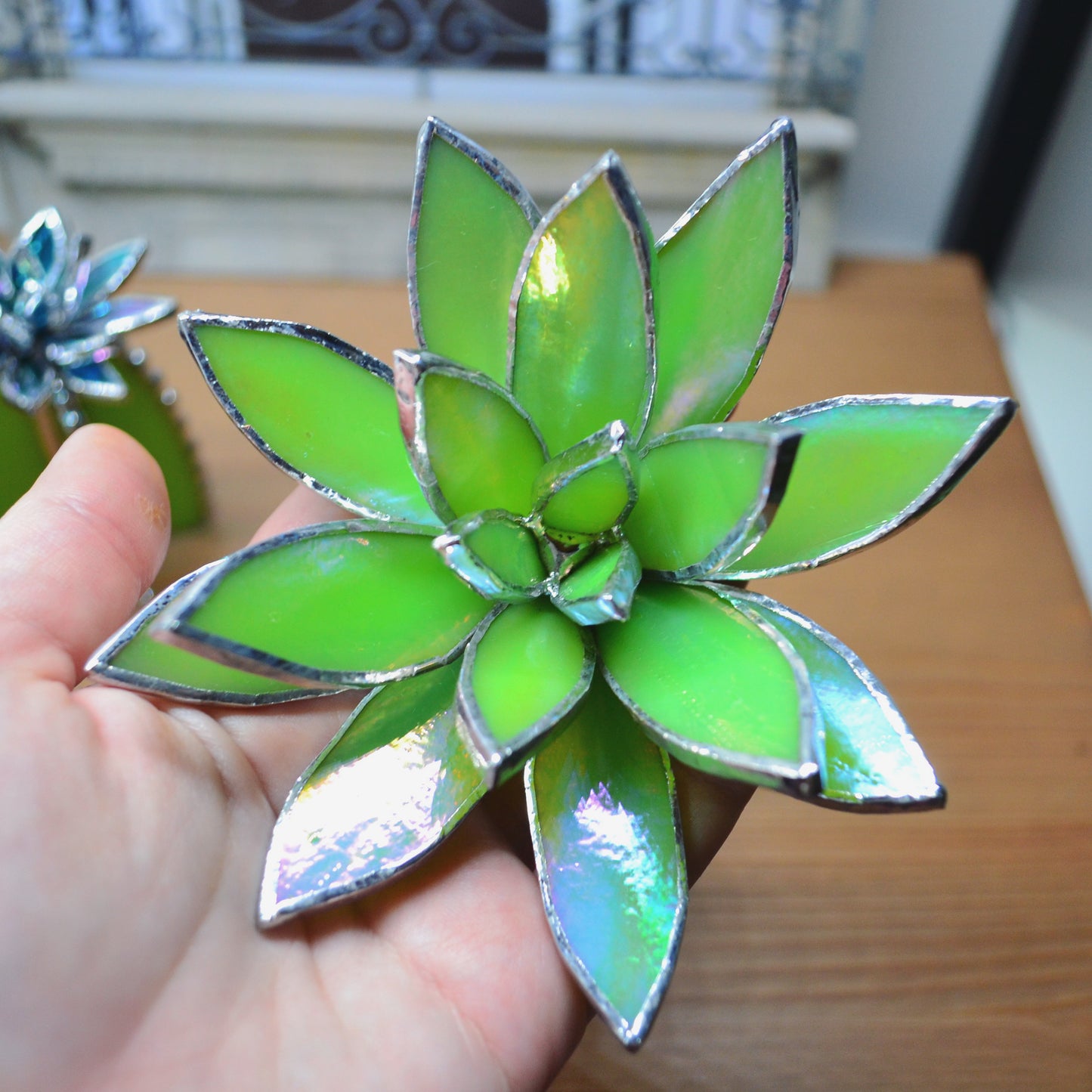 Stained glass Succulent 3D design house plant for flower pot gift, glass art, Valentine’s gift